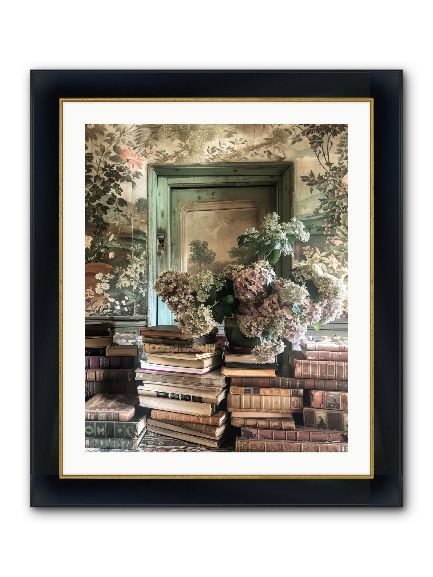 Literary Garden Framed Print - Wide Black w/Gold 24x30