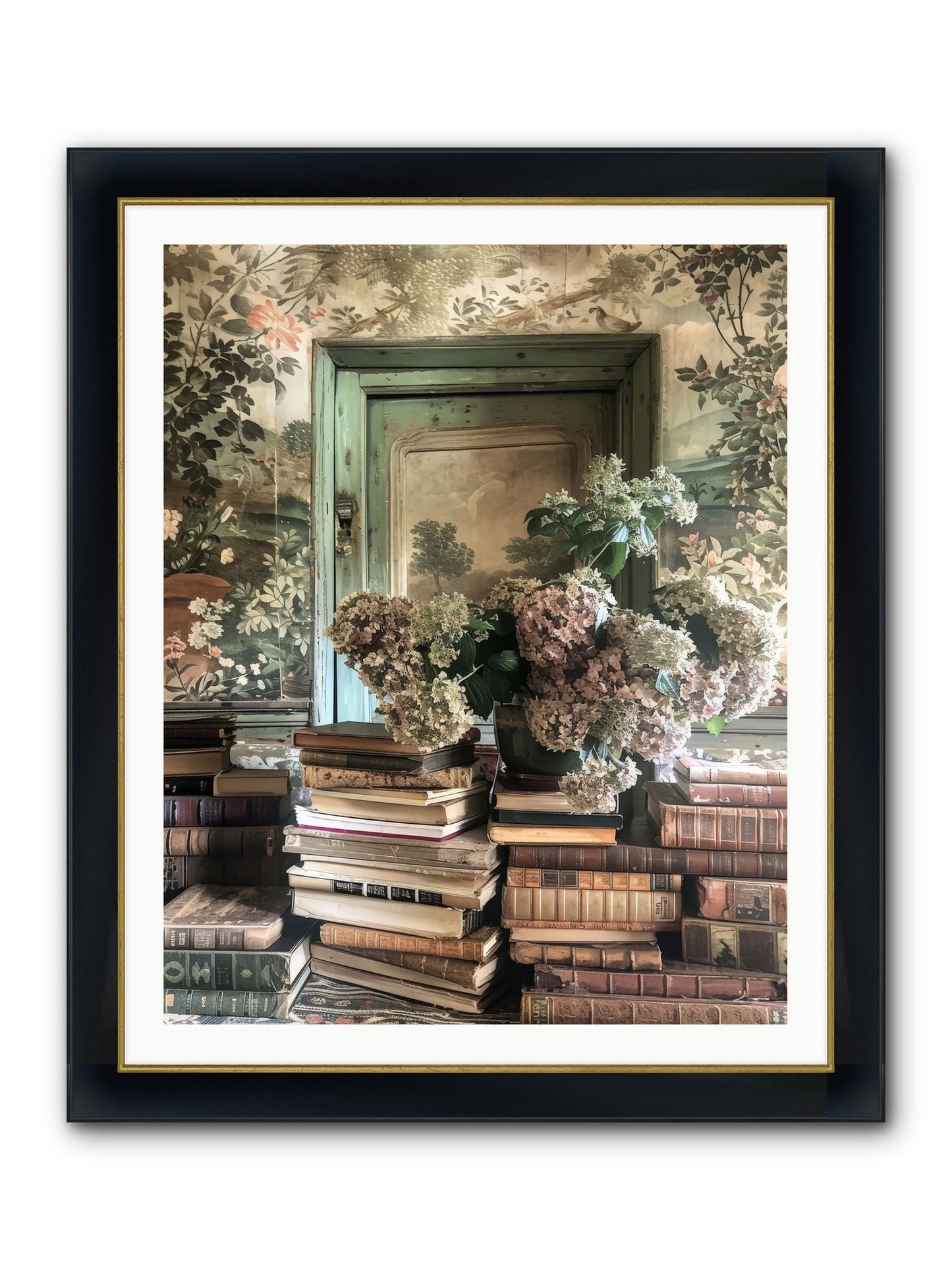 Literary Garden Framed Print - Wide Black w/Gold 32x40