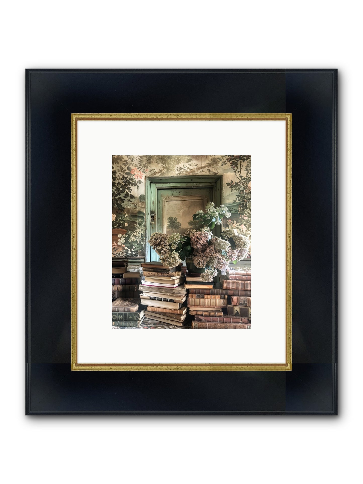 Literary Garden Framed Print - Wide Black w/Gold 8x10