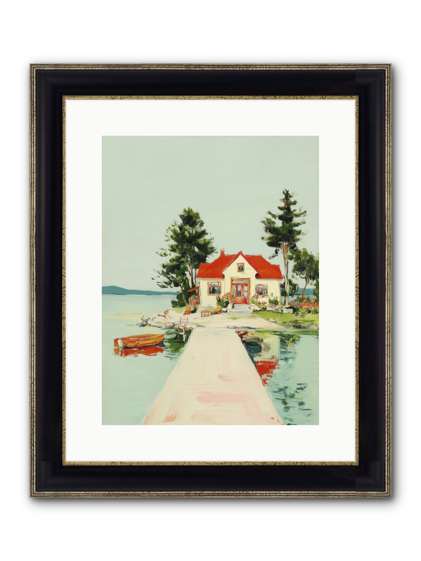 Little Lake House Framed Print - Black & Gold 12x16