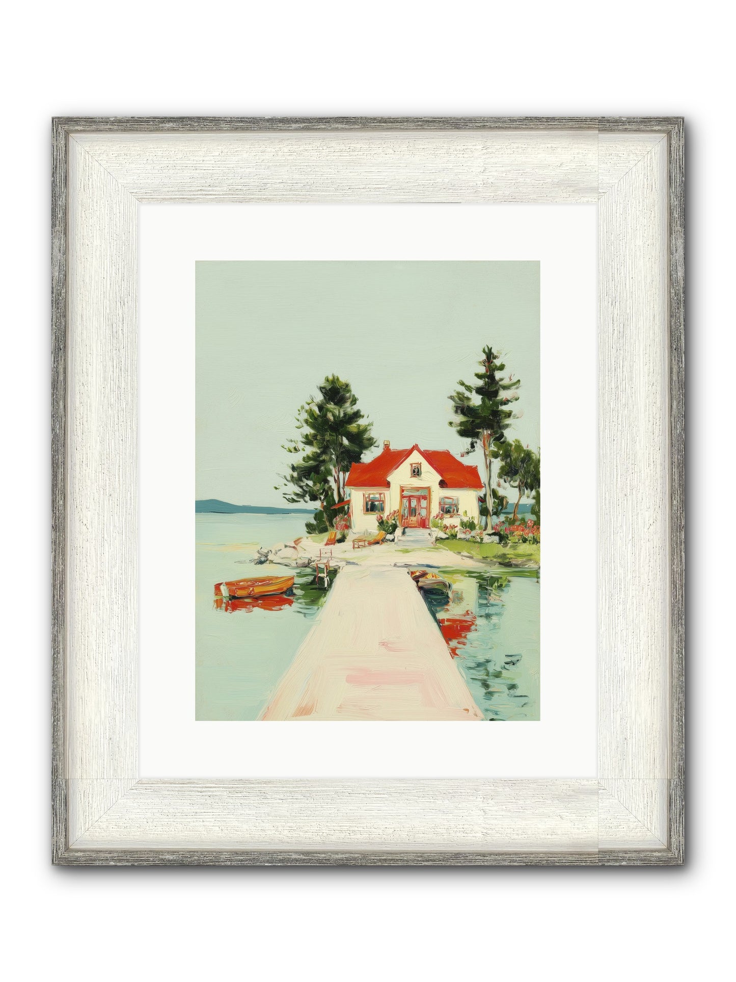 Little Lake House Framed Print - Driftwood White 12x16