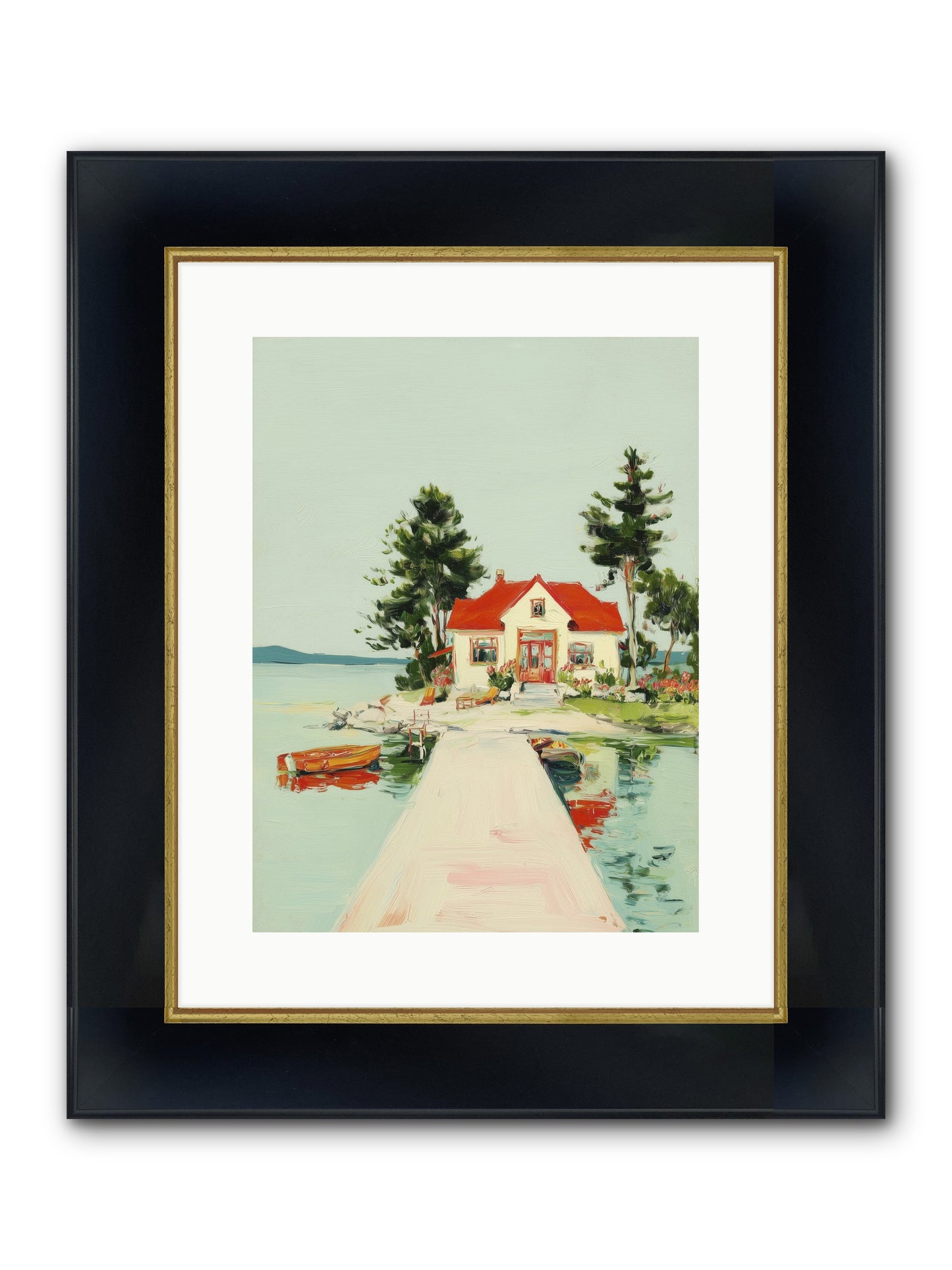 Little Lake House Framed Print - Wide Black w/Gold 12x16