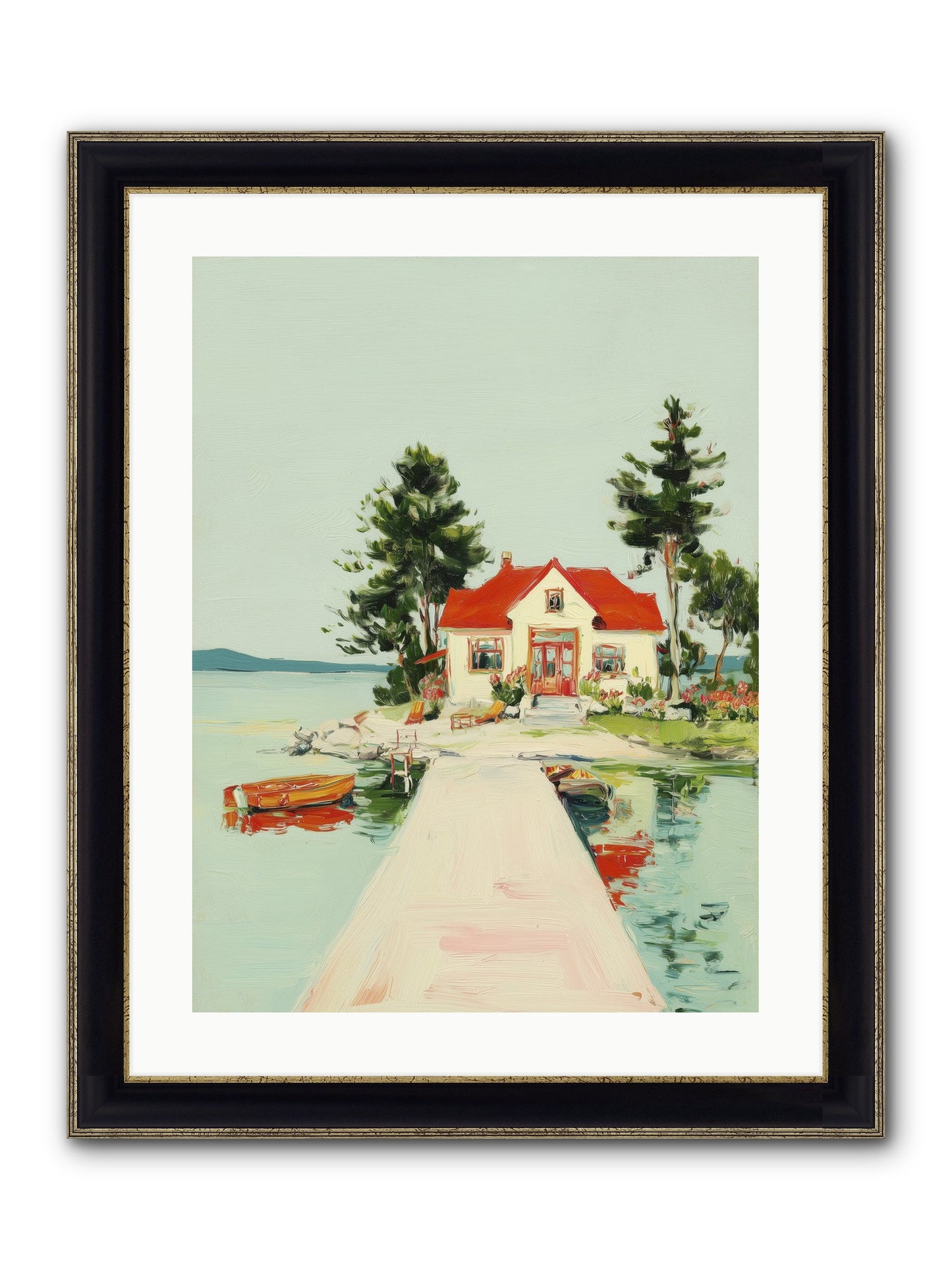 Little Lake House Framed Print - Black & Gold 18x24