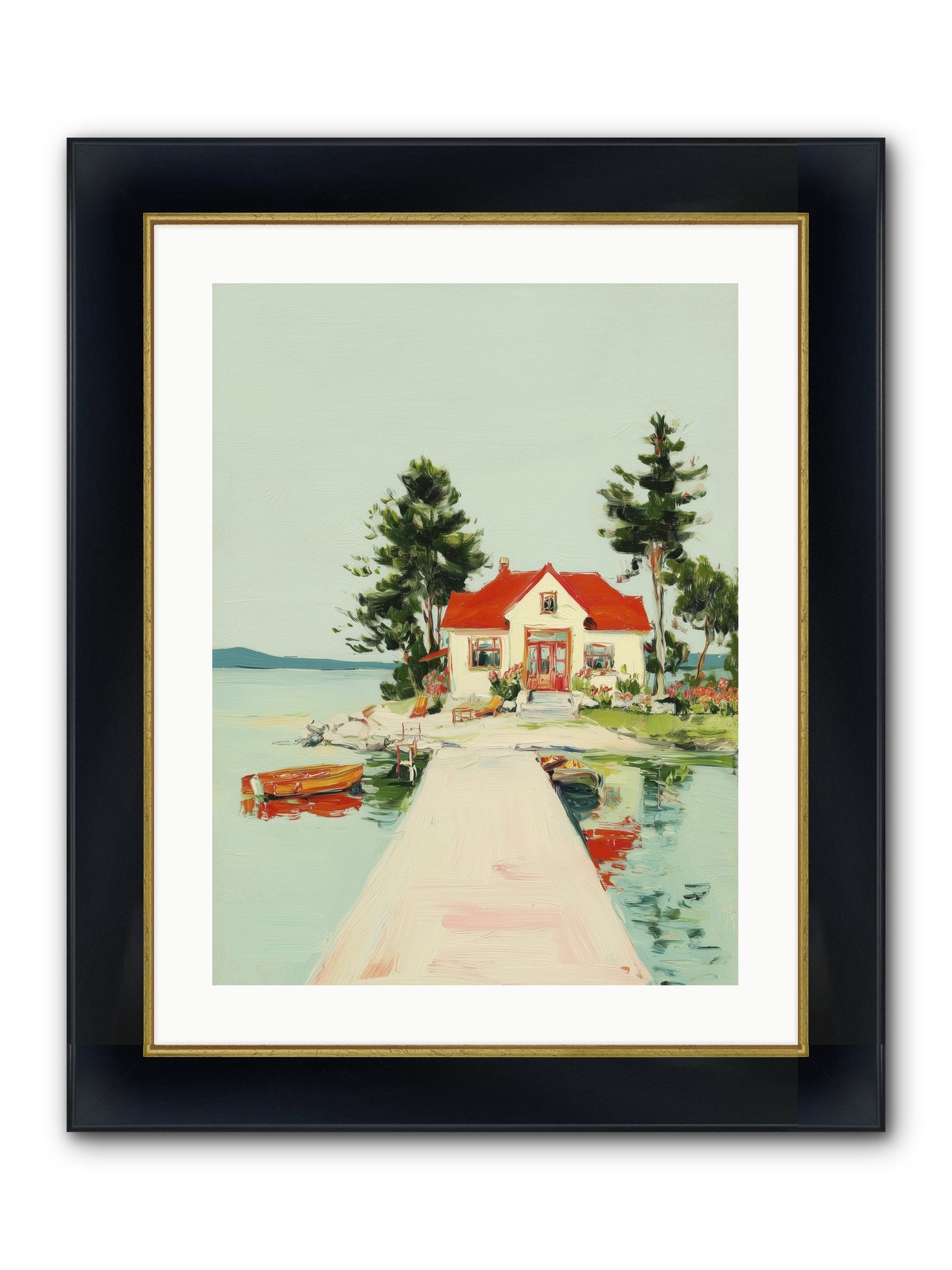 Little Lake House Framed Print - Wide Black w/Gold 18x24