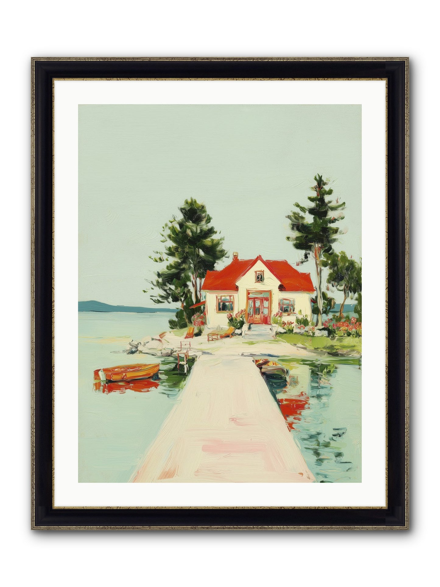 Little Lake House Framed Print - Black & Gold 24x32