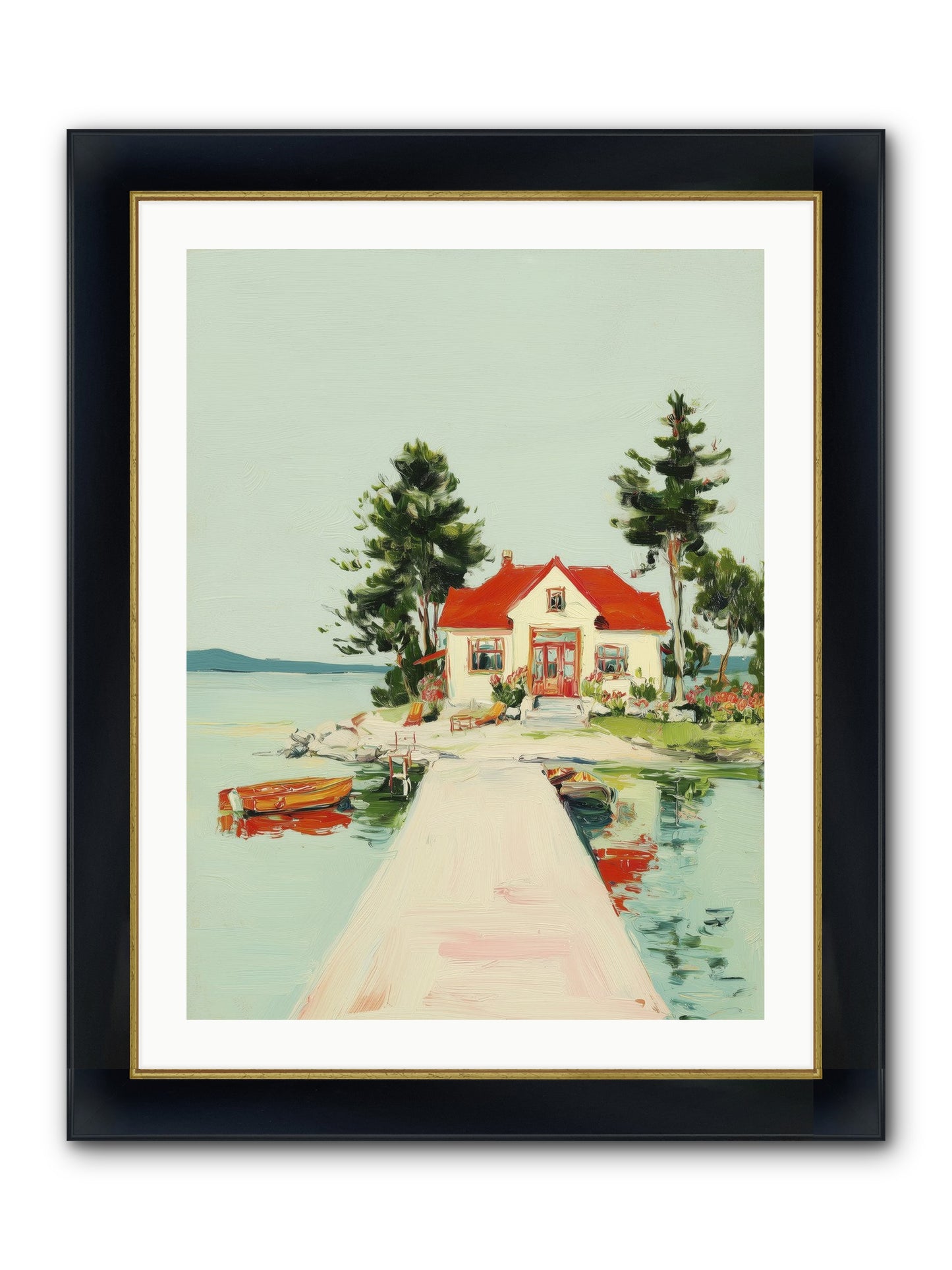 Little Lake House Framed Print - Wide Black w/Gold 24x32