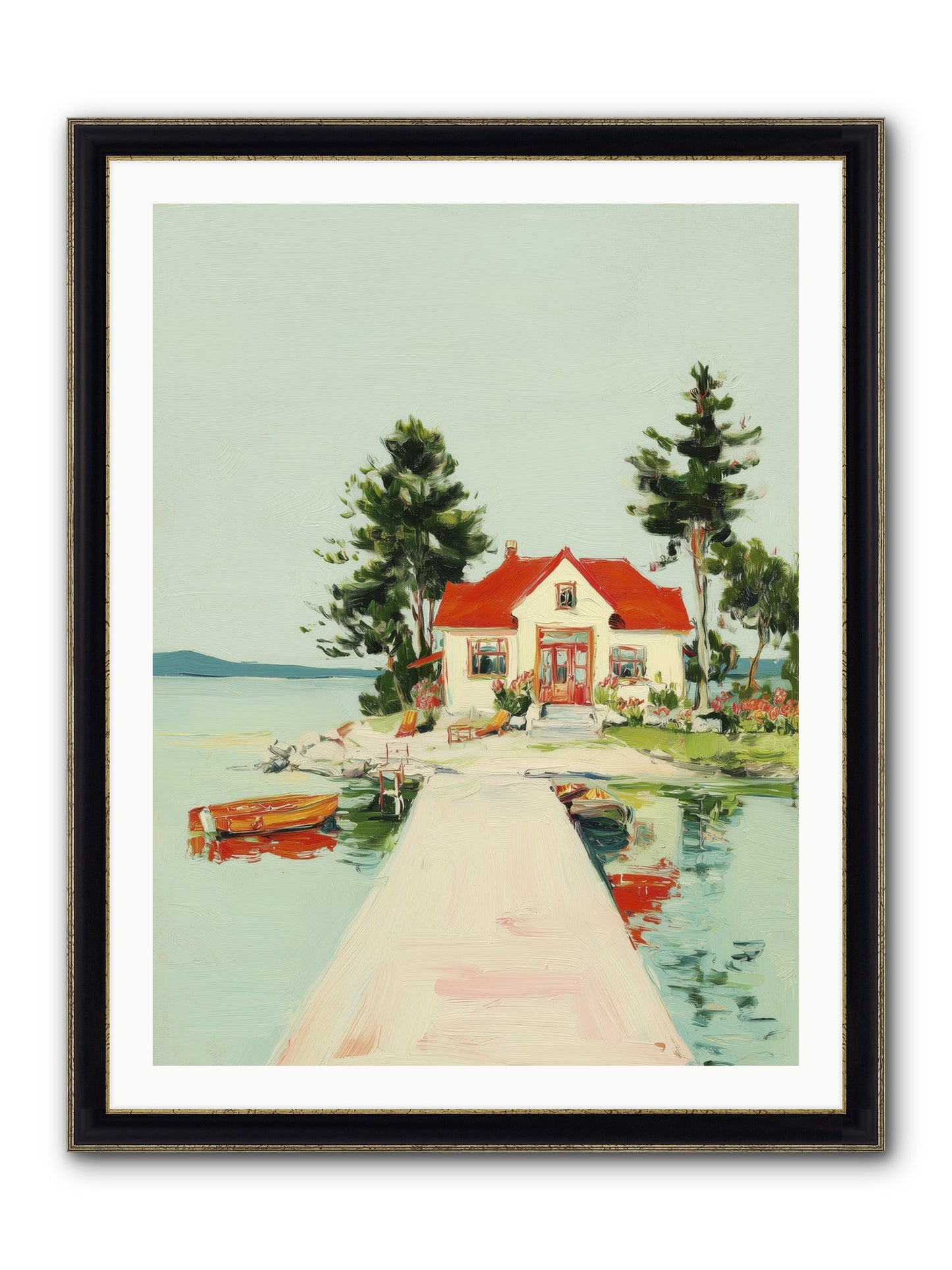 Little Lake House Framed Print - Black & Gold 30x40