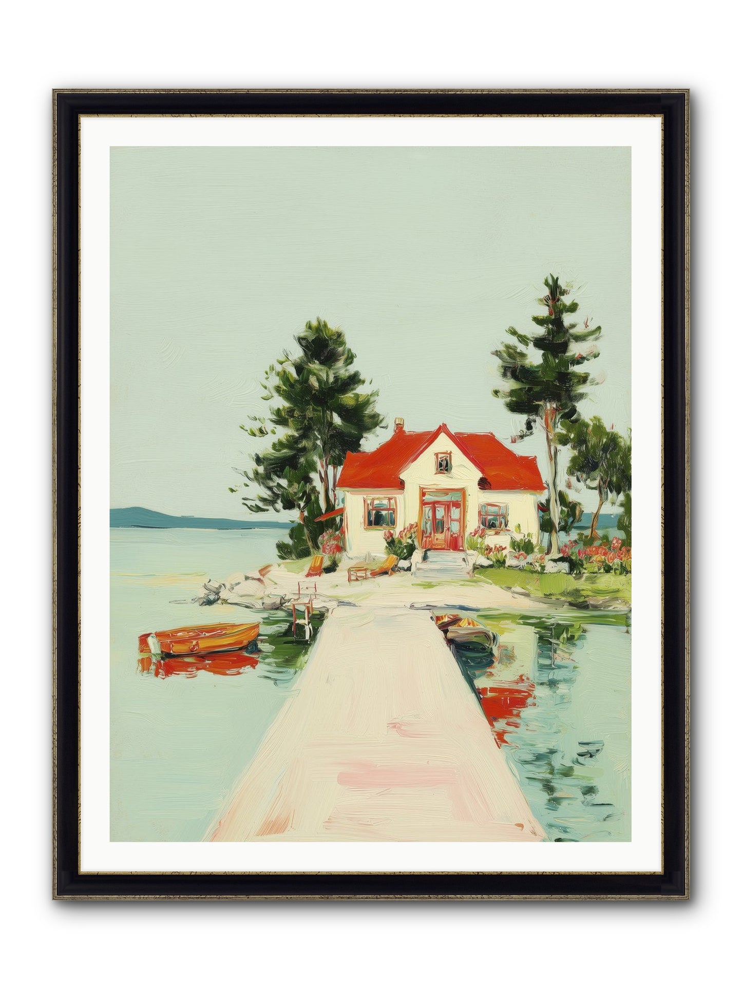Little Lake House Framed Print - Black & Gold 36x48