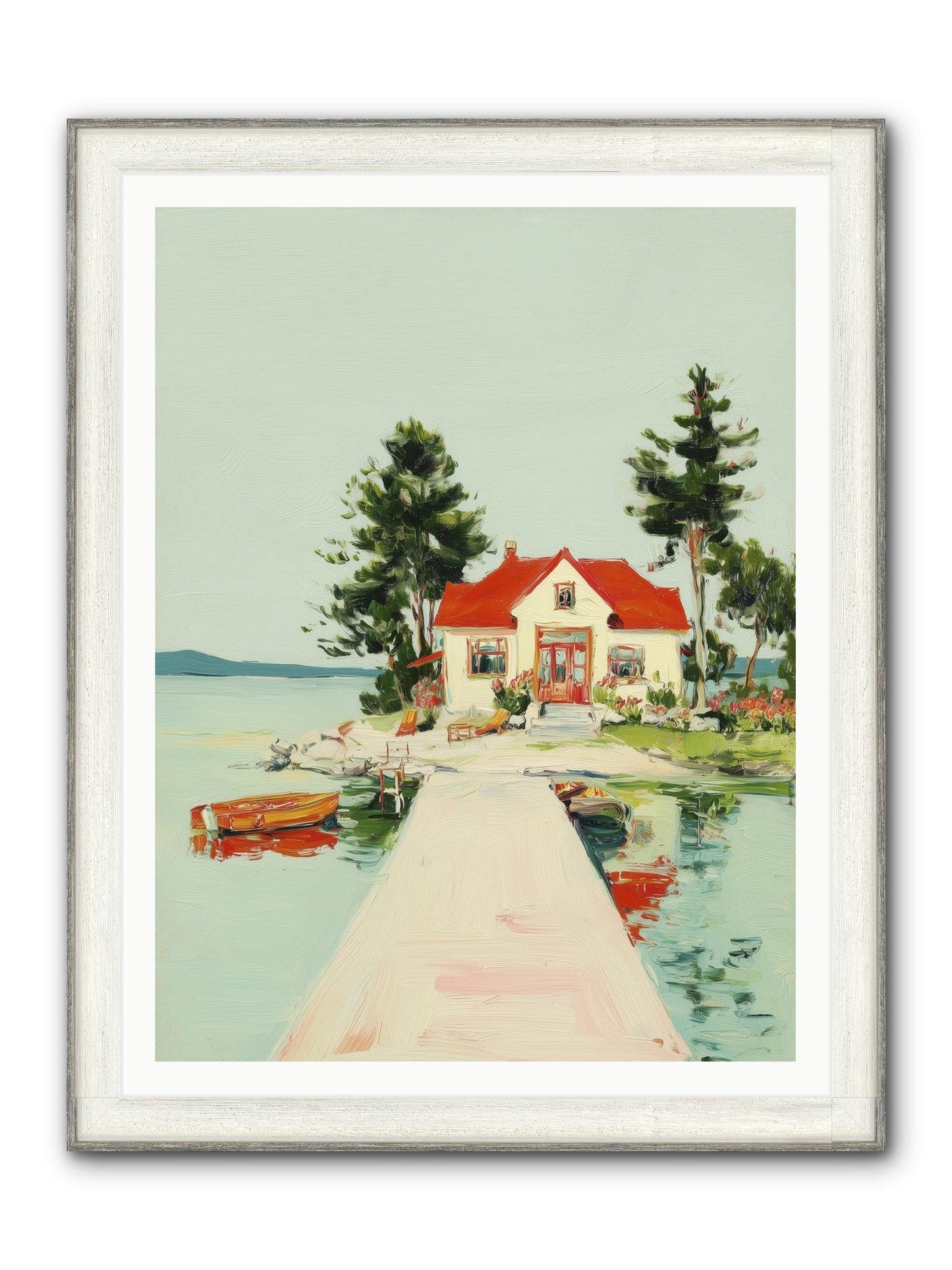 Little Lake House Framed Print - Driftwood White 36x48