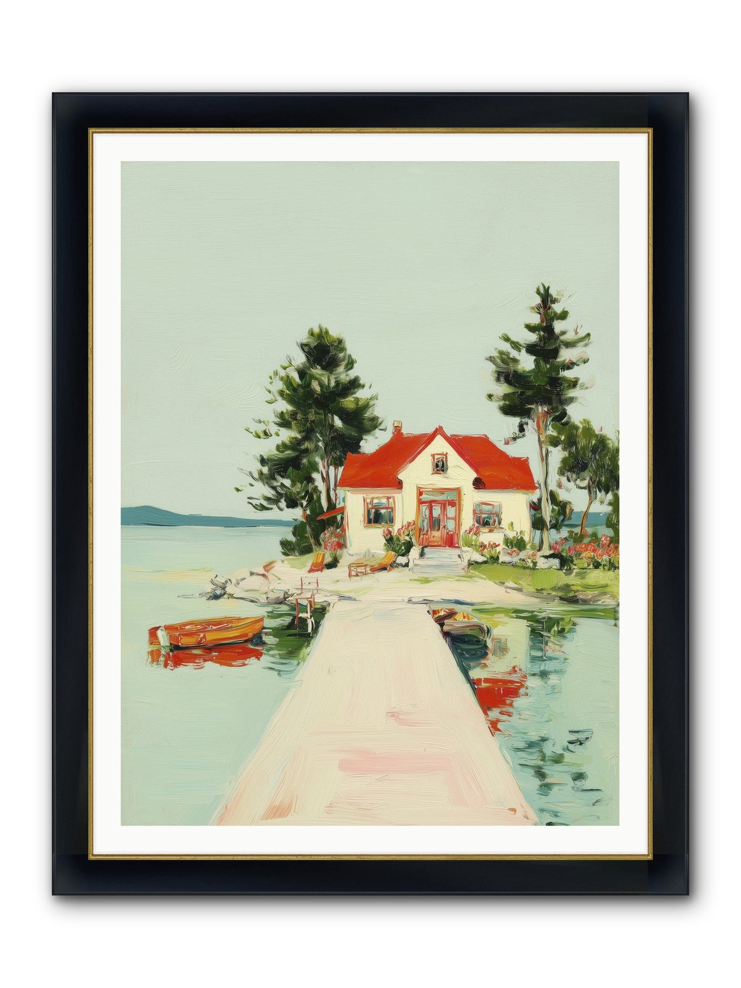 Little Lake House Framed Print - Wide Black w/Gold 36x48