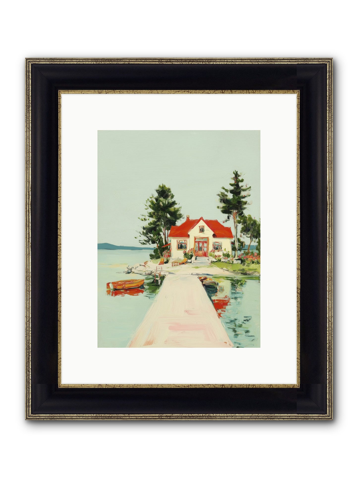 Little Lake House Framed Print - Black & Gold 9x12