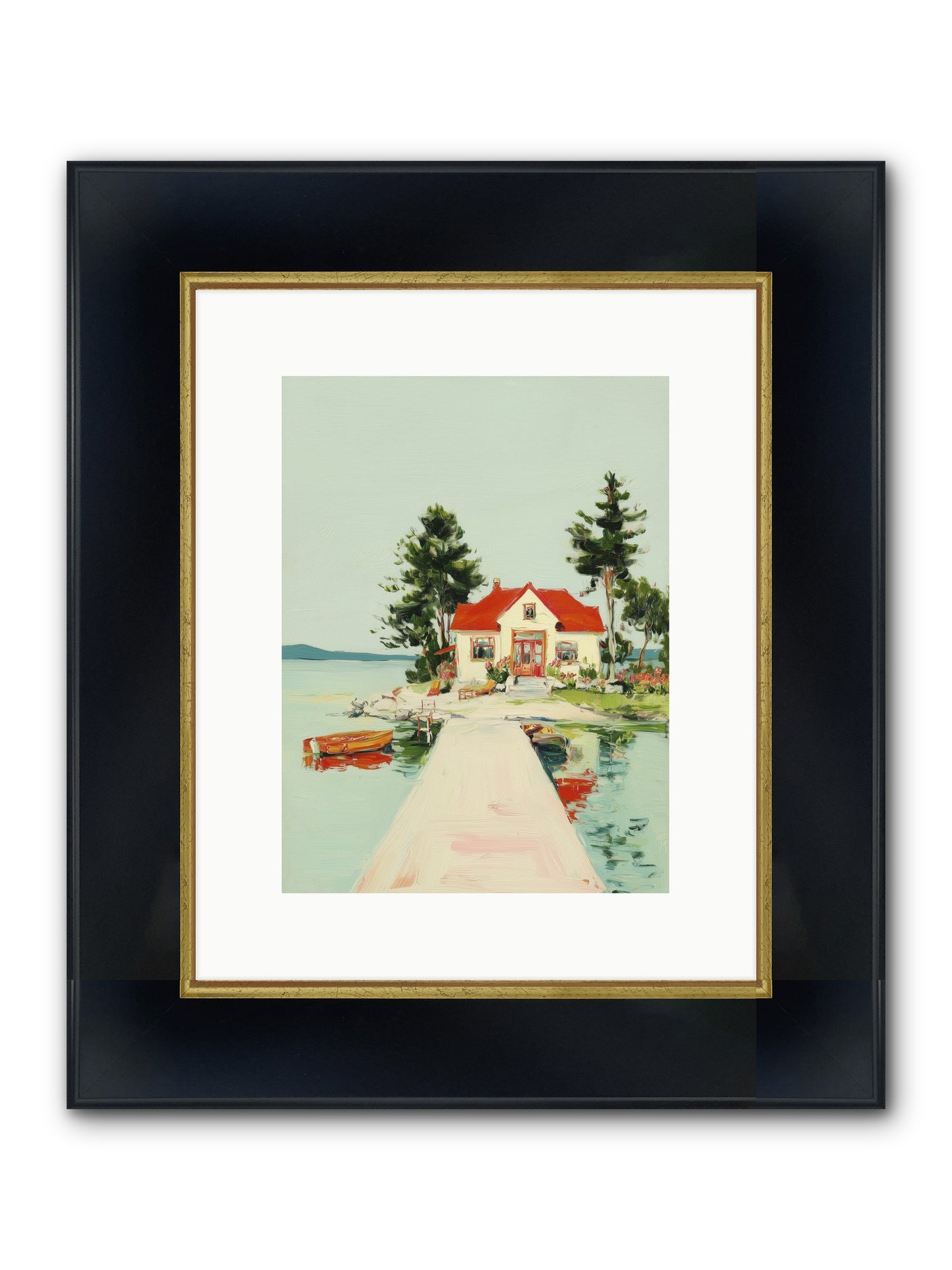 Little Lake House Framed Print - Wide Black w/Gold 9x12