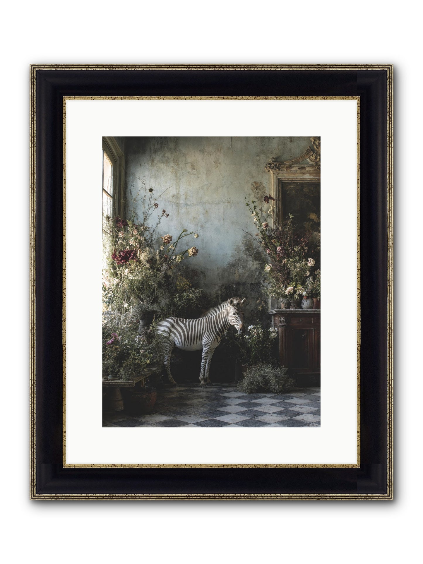 Living Among Petals Framed Print - Black & Gold 12x16