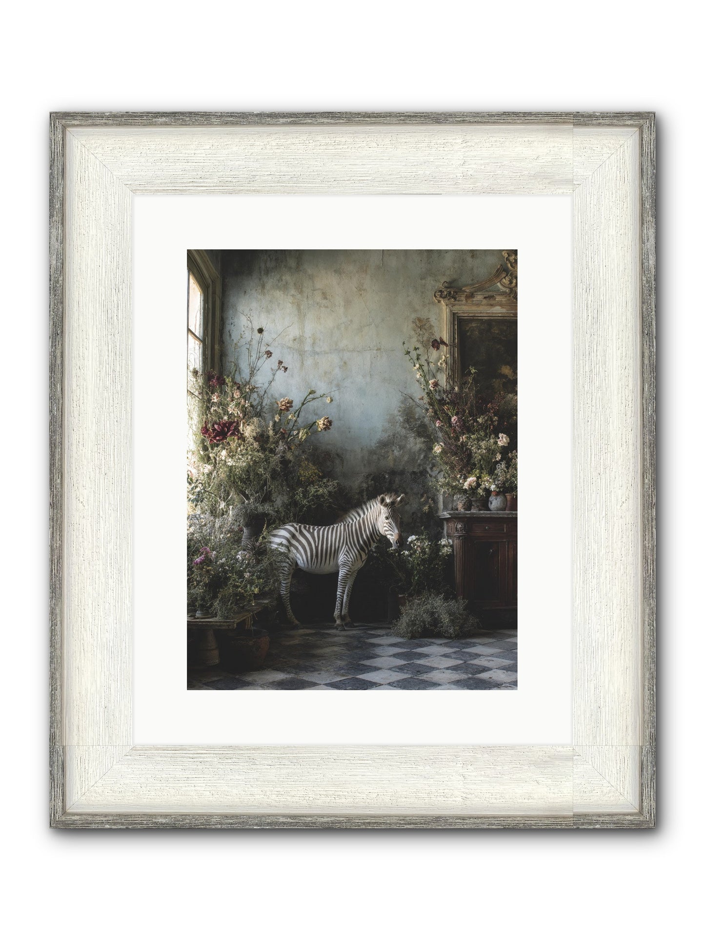 Living Among Petals Framed Print - Driftwood White 12x16