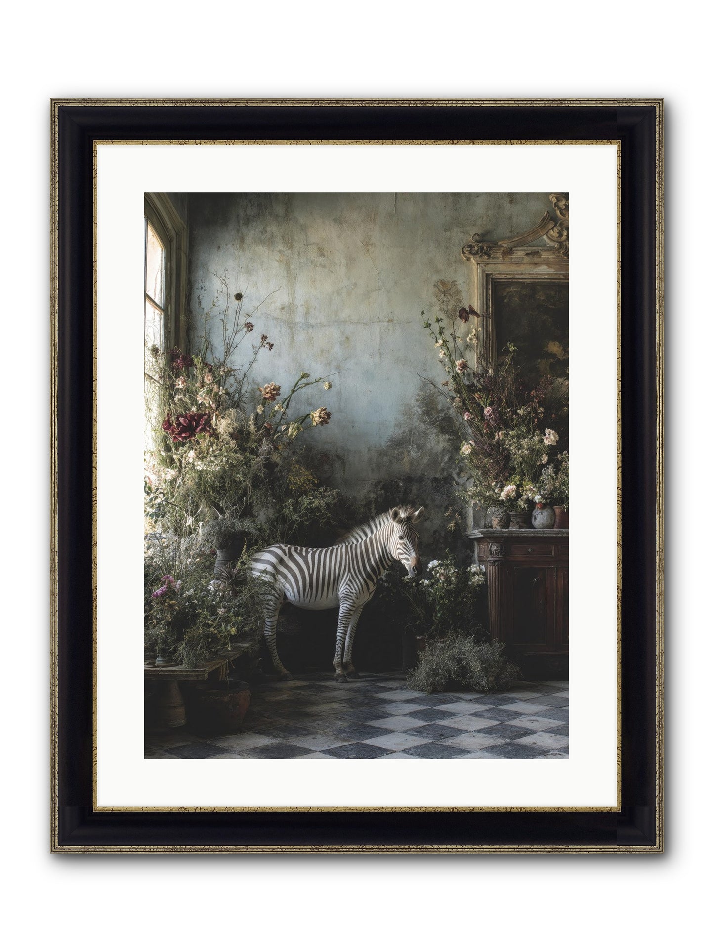 Living Among Petals Framed Print - Black & Gold 18x24