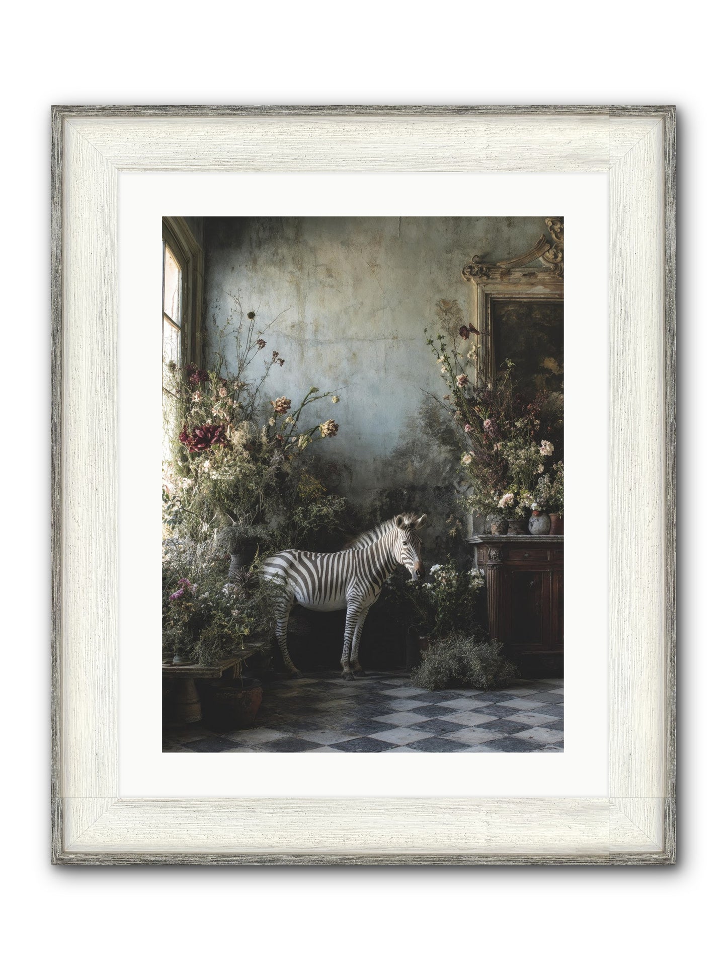 Living Among Petals Framed Print - Driftwood White 18x24