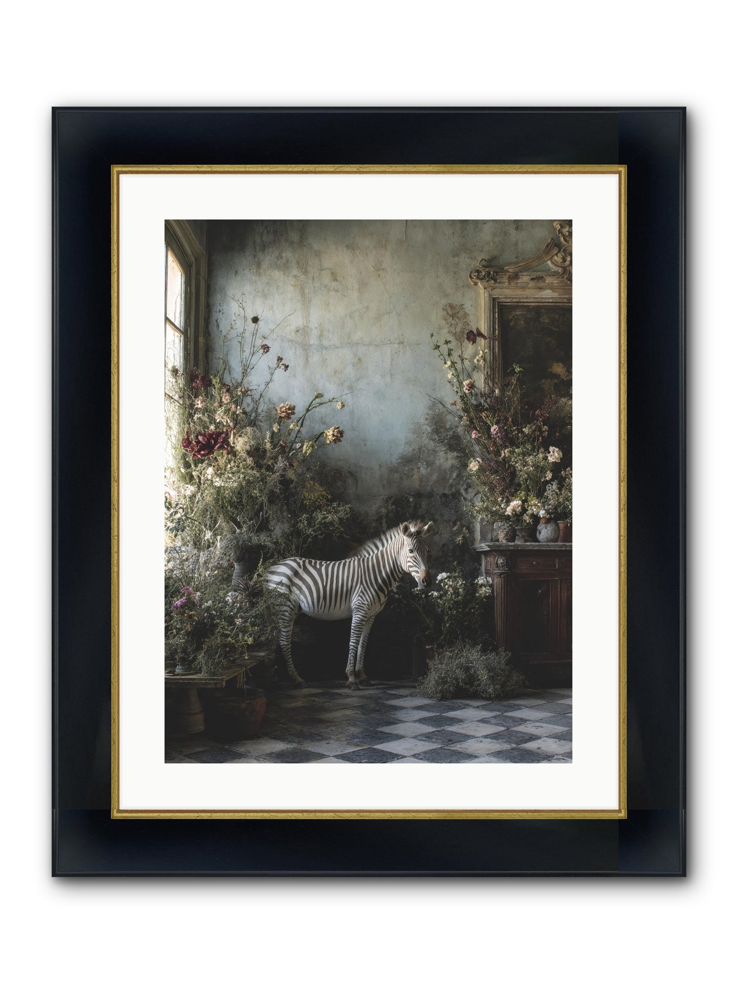Living Among Petals Framed Print - Wide Black w/Gold 18x24