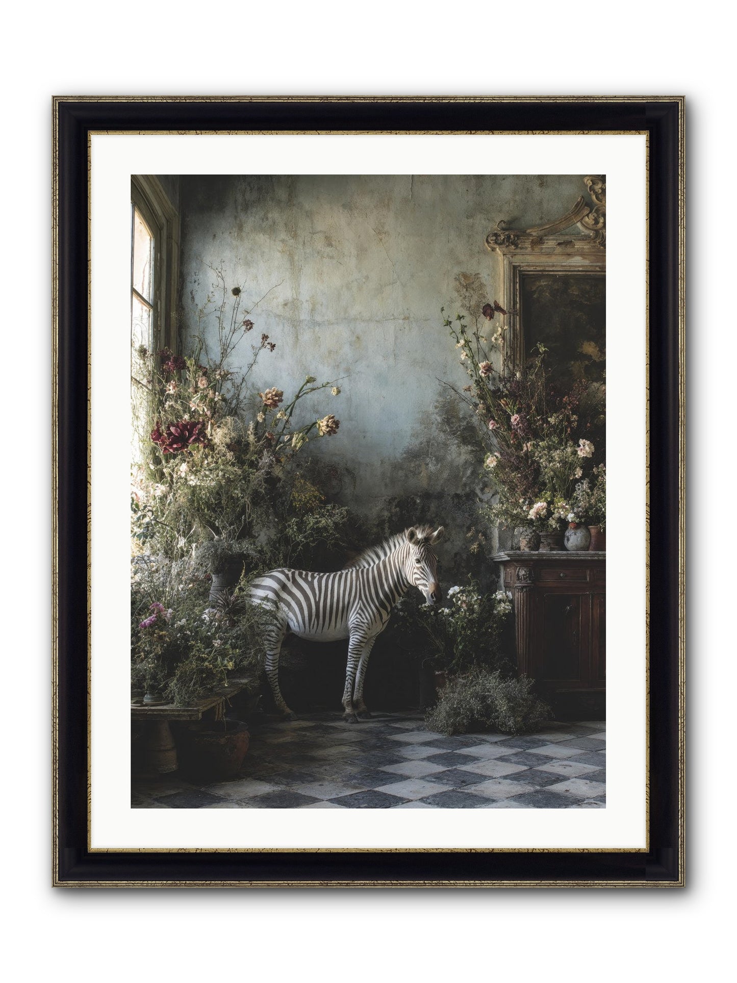 Living Among Petals Framed Print - Black & Gold 24x32