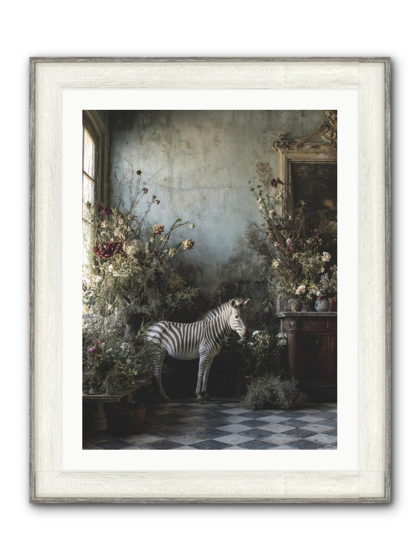 Living Among Petals Framed Print - Driftwood White 24x32