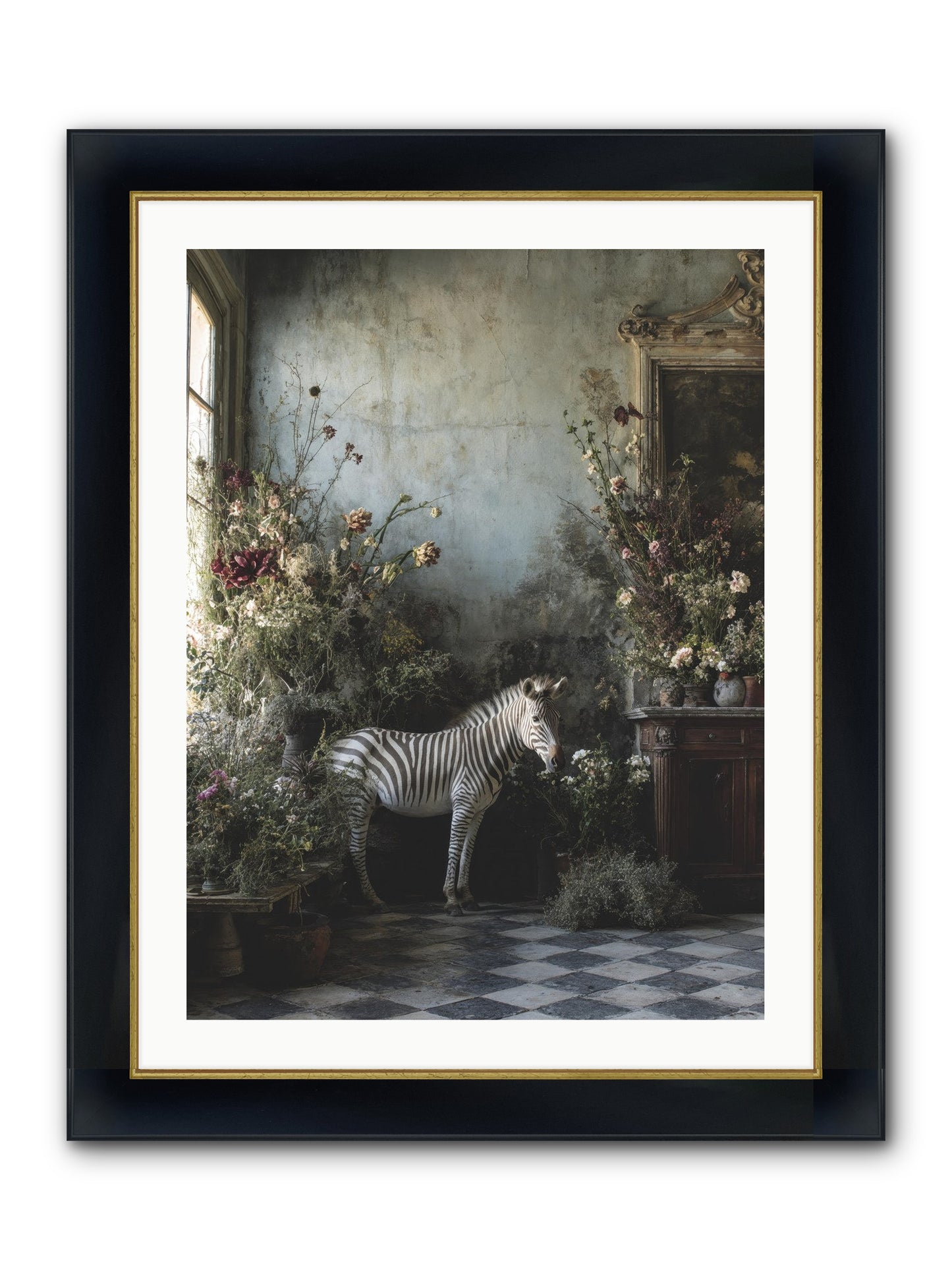 Living Among Petals Framed Print - Wide Black w/Gold 24x32