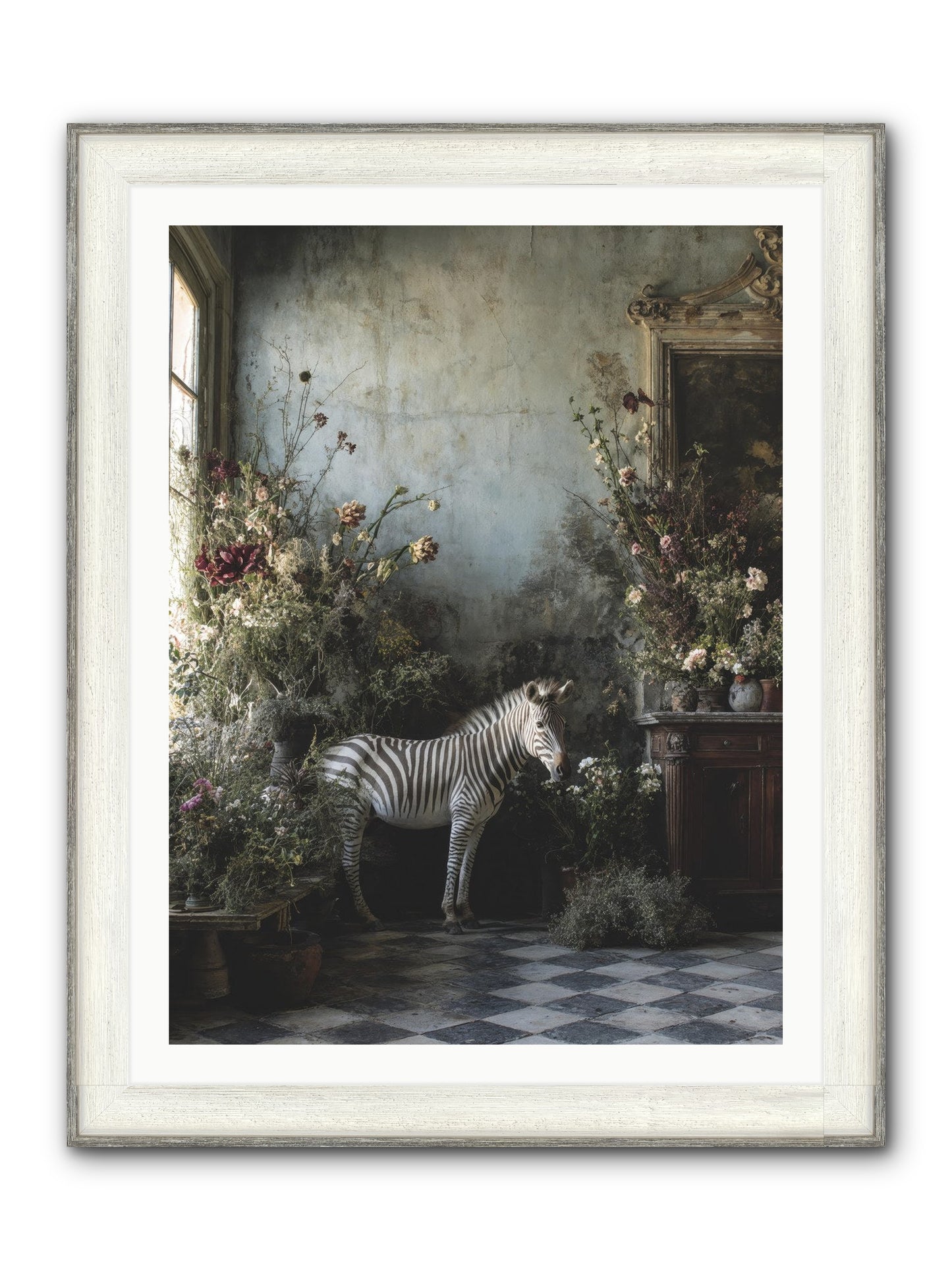 Living Among Petals Framed Print - Driftwood White 30x40