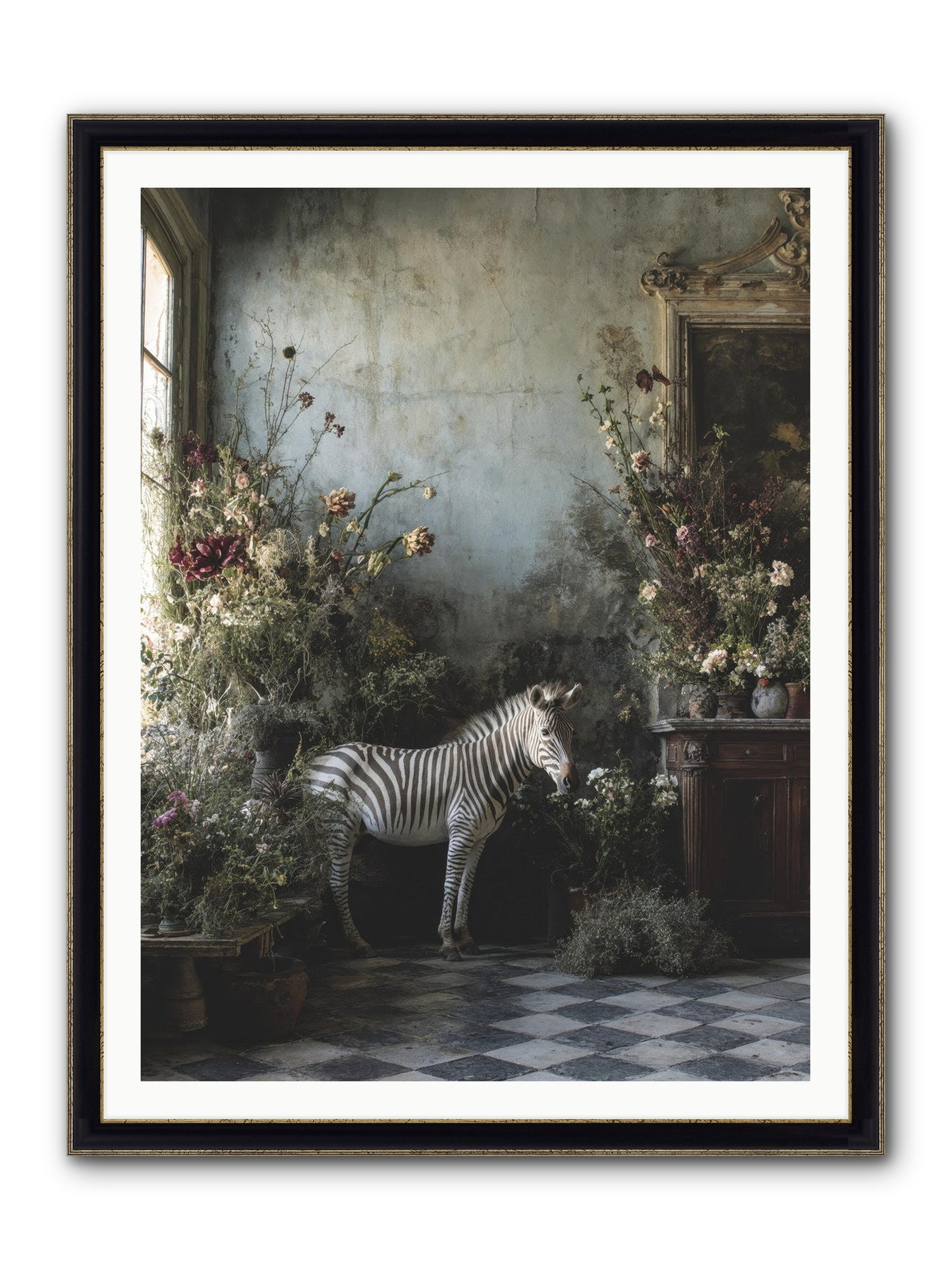 Living Among Petals Framed Print - Black & Gold 36x48