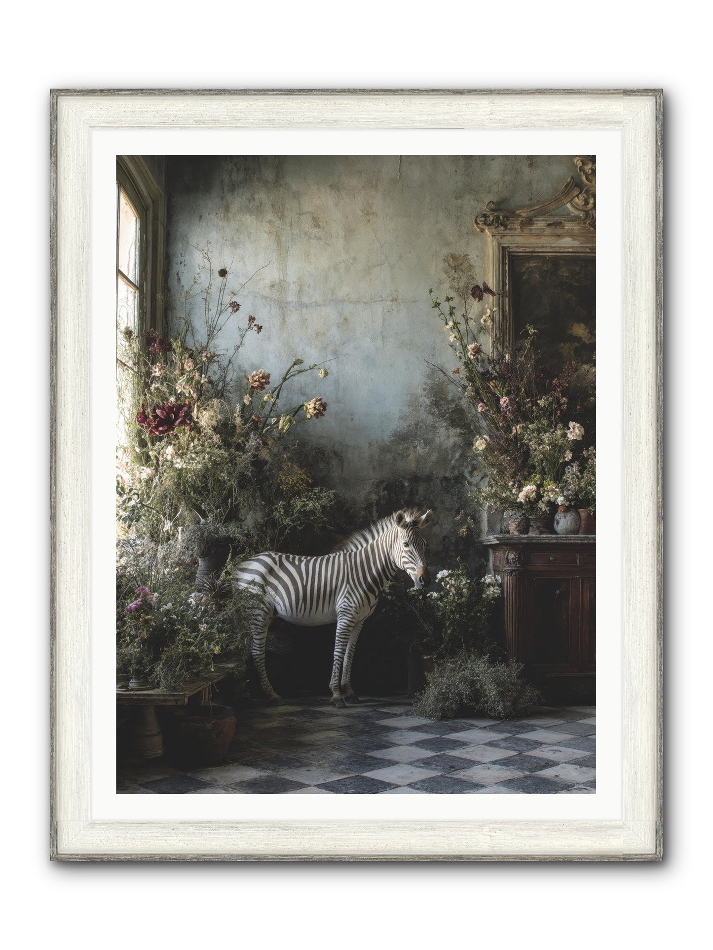 Living Among Petals Framed Print - Driftwood White 36x48