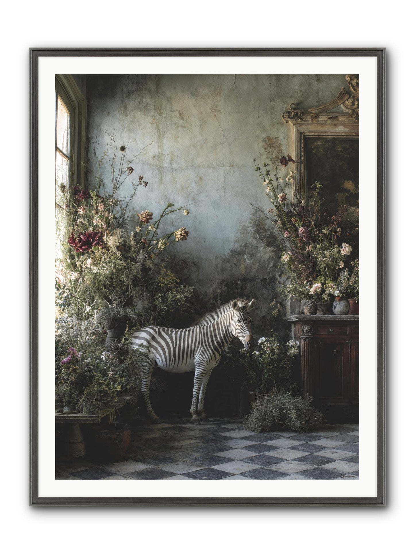 Living Among Petals Framed Print - Slimwoods Black/Silver 36x48