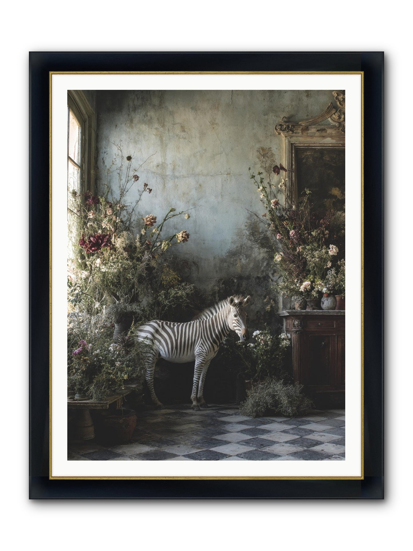 Living Among Petals Framed Print - Wide Black w/Gold 36x48