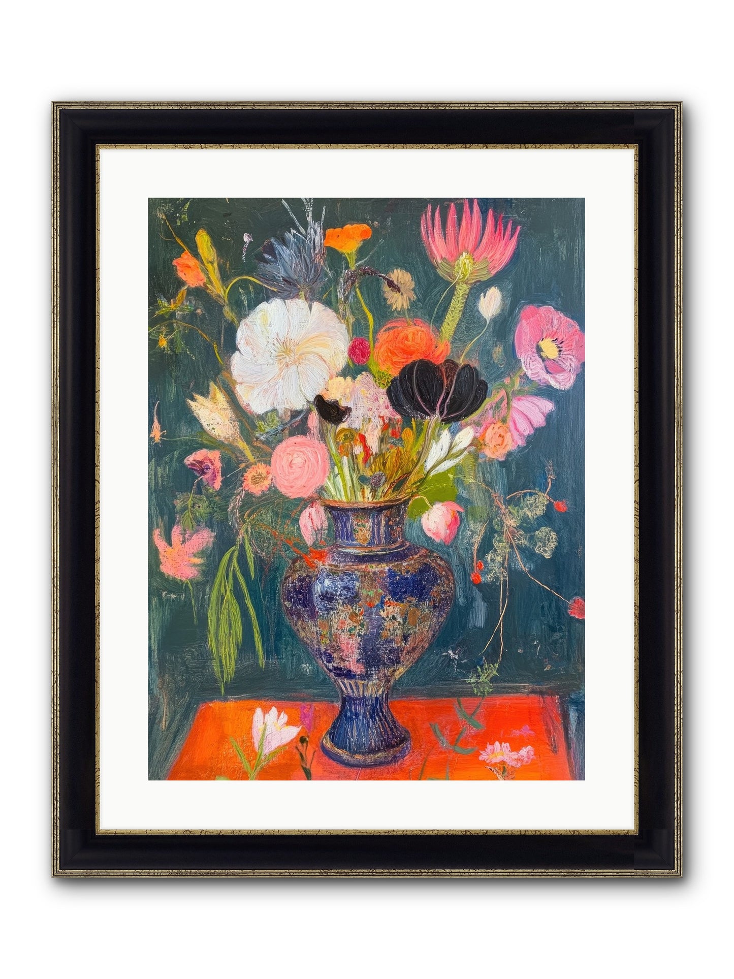 Loire Valley Blooms Framed Print - Black & Gold 18x24