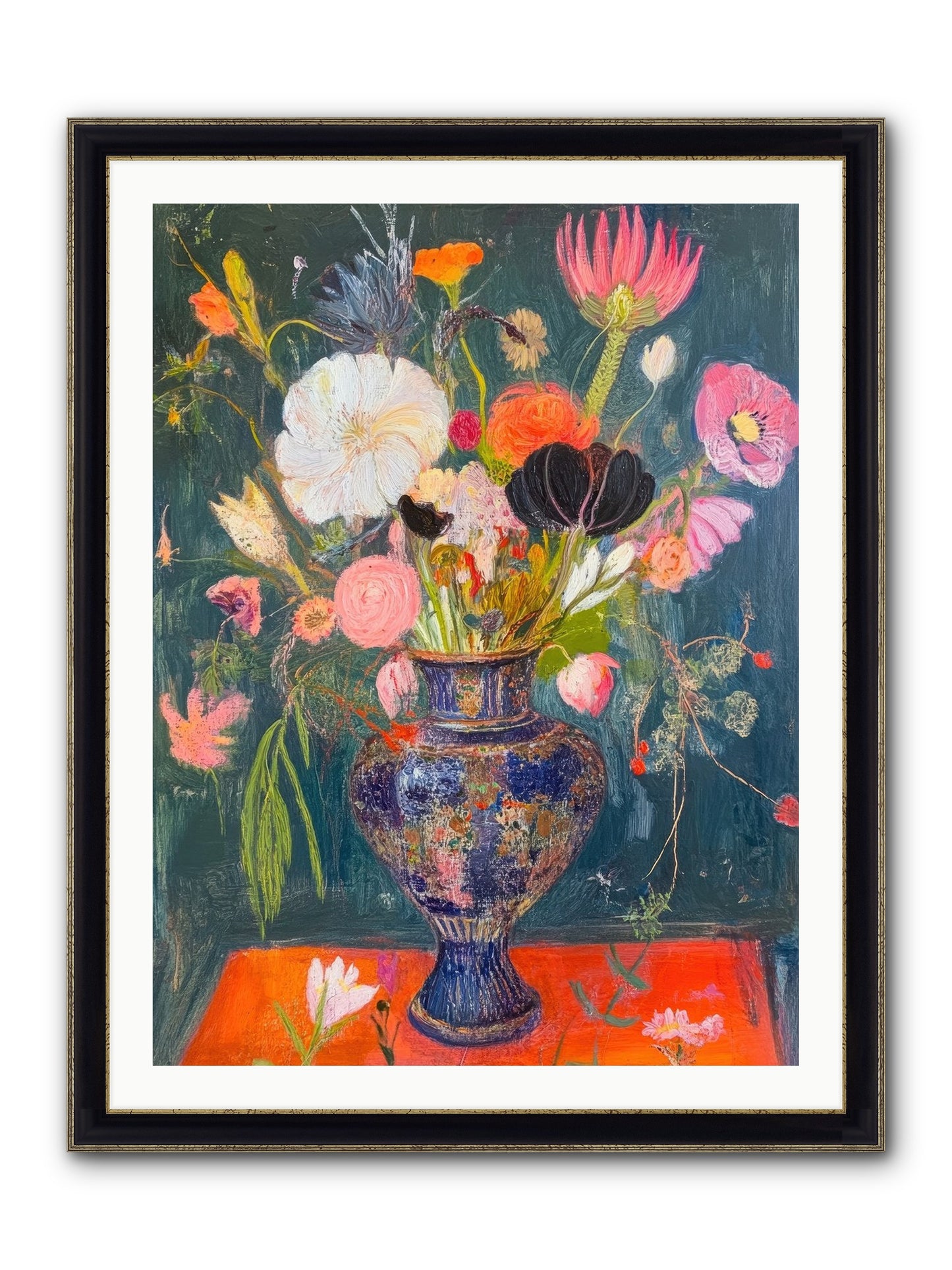 Loire Valley Blooms Framed Print - Black & Gold 30x40