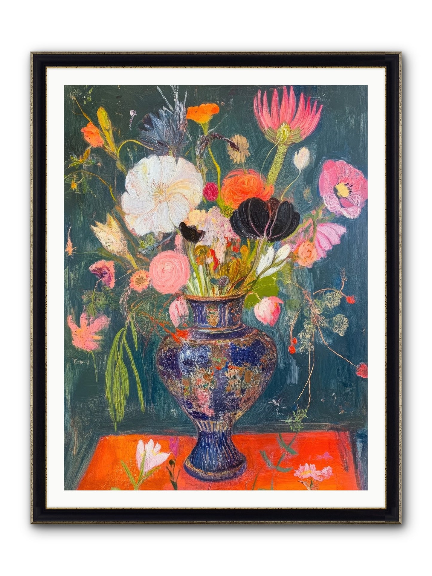Loire Valley Blooms Framed Print - Black & Gold 36x48