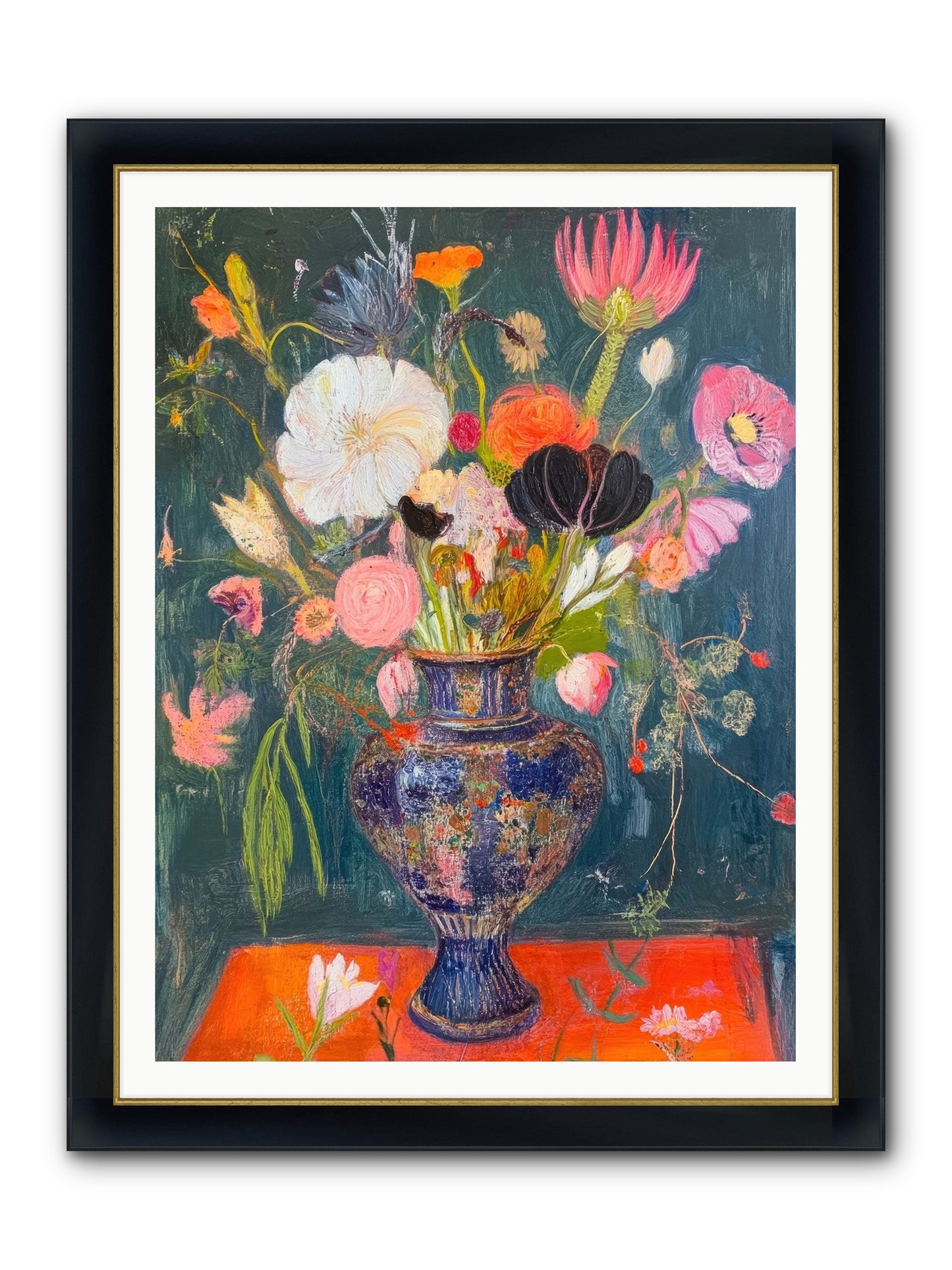 Loire Valley Blooms Framed Print - Wide Black w/Gold 36x48