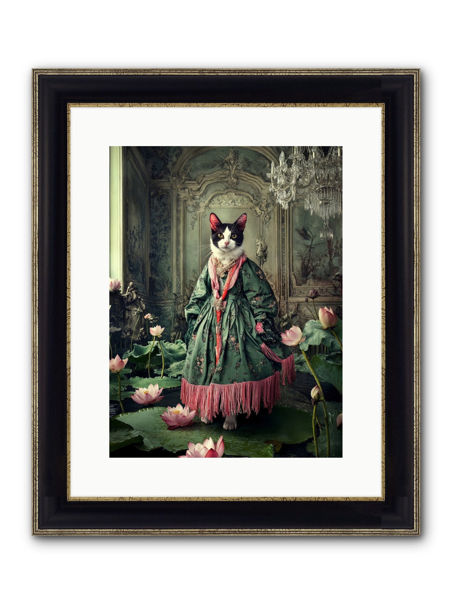 Lotus Light Dancing Framed Print - Black & Gold 12x16