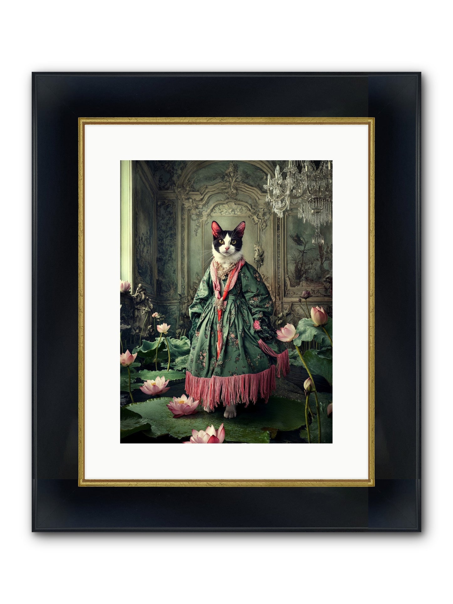 Lotus Light Dancing Framed Print - Wide Black w/Gold 12x16