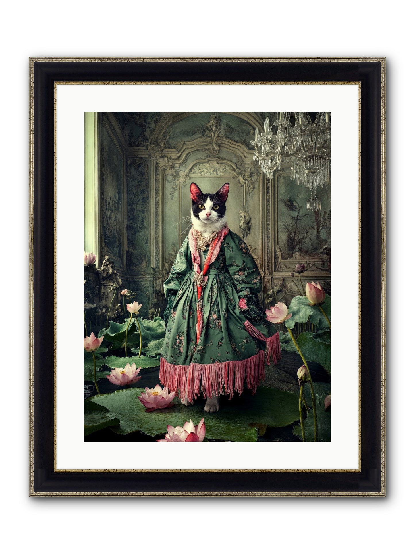 Lotus Light Dancing Framed Print - Black & Gold 18x24