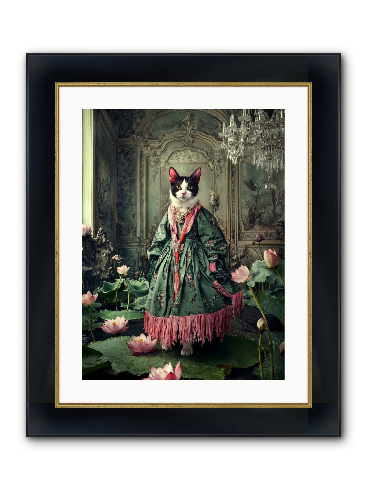 Lotus Light Dancing Framed Print - Wide Black w/Gold 18x24