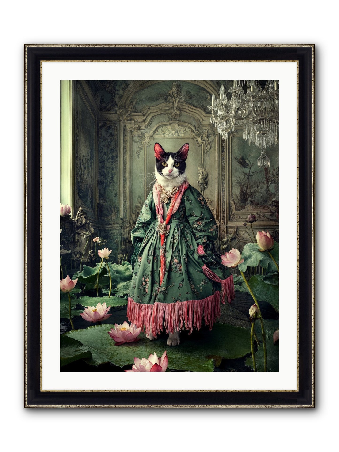 Lotus Light Dancing Framed Print - Black & Gold 24x32