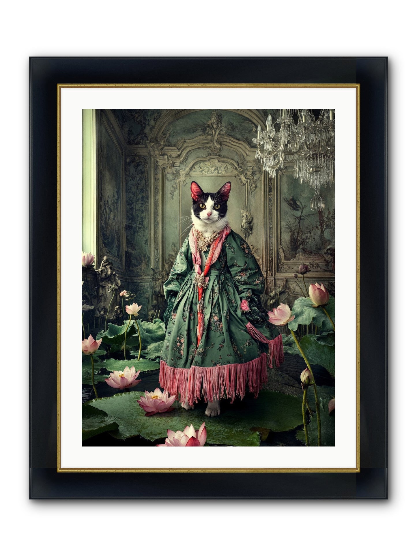 Lotus Light Dancing Framed Print - Wide Black w/Gold 24x32