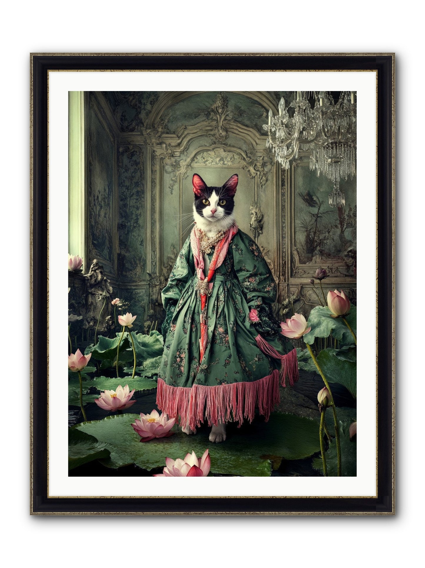 Lotus Light Dancing Framed Print - Black & Gold 30x40