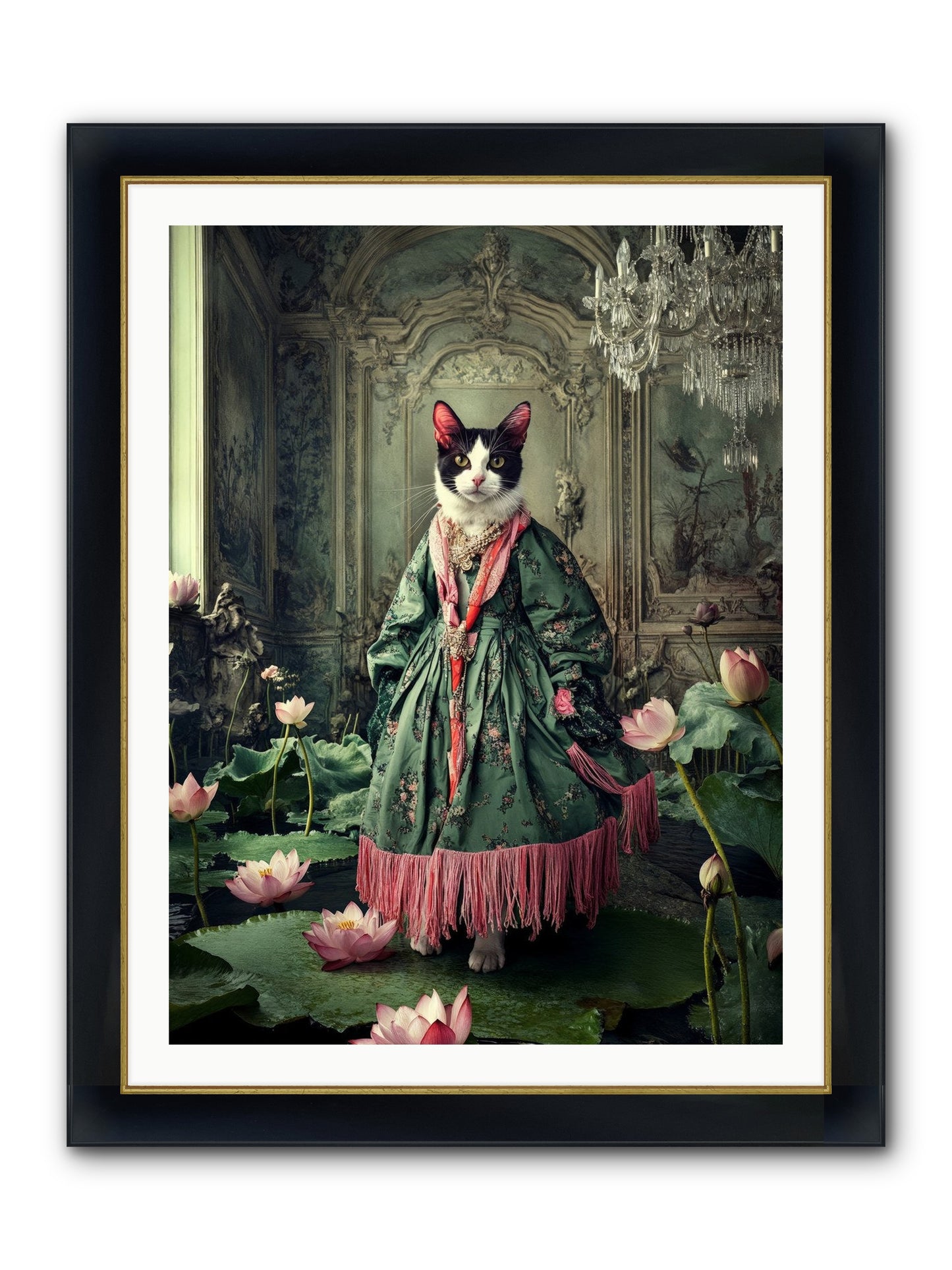 Lotus Light Dancing Framed Print - Wide Black w/Gold 30x40