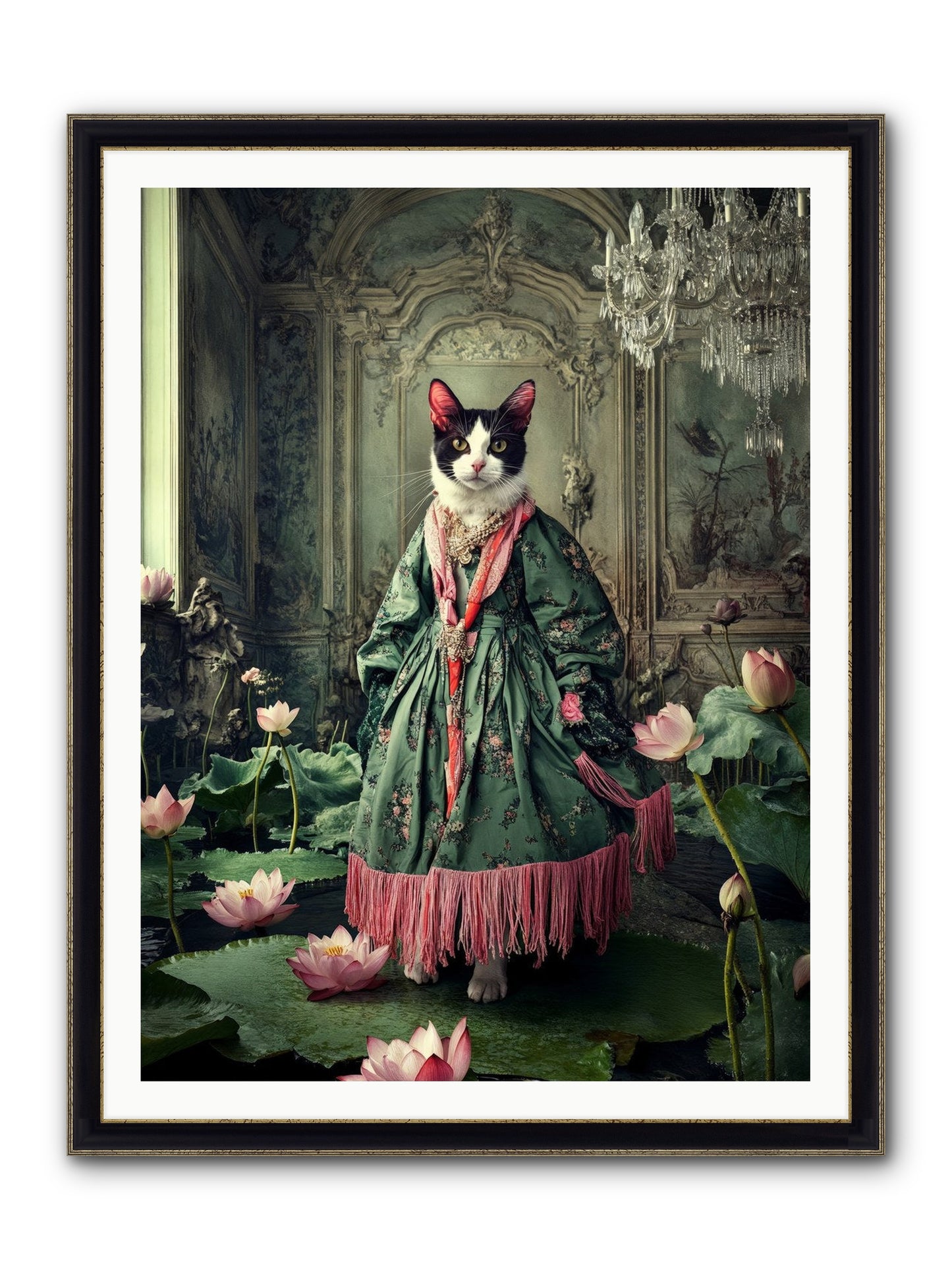 Lotus Light Dancing Framed Print - Black & Gold 36x48