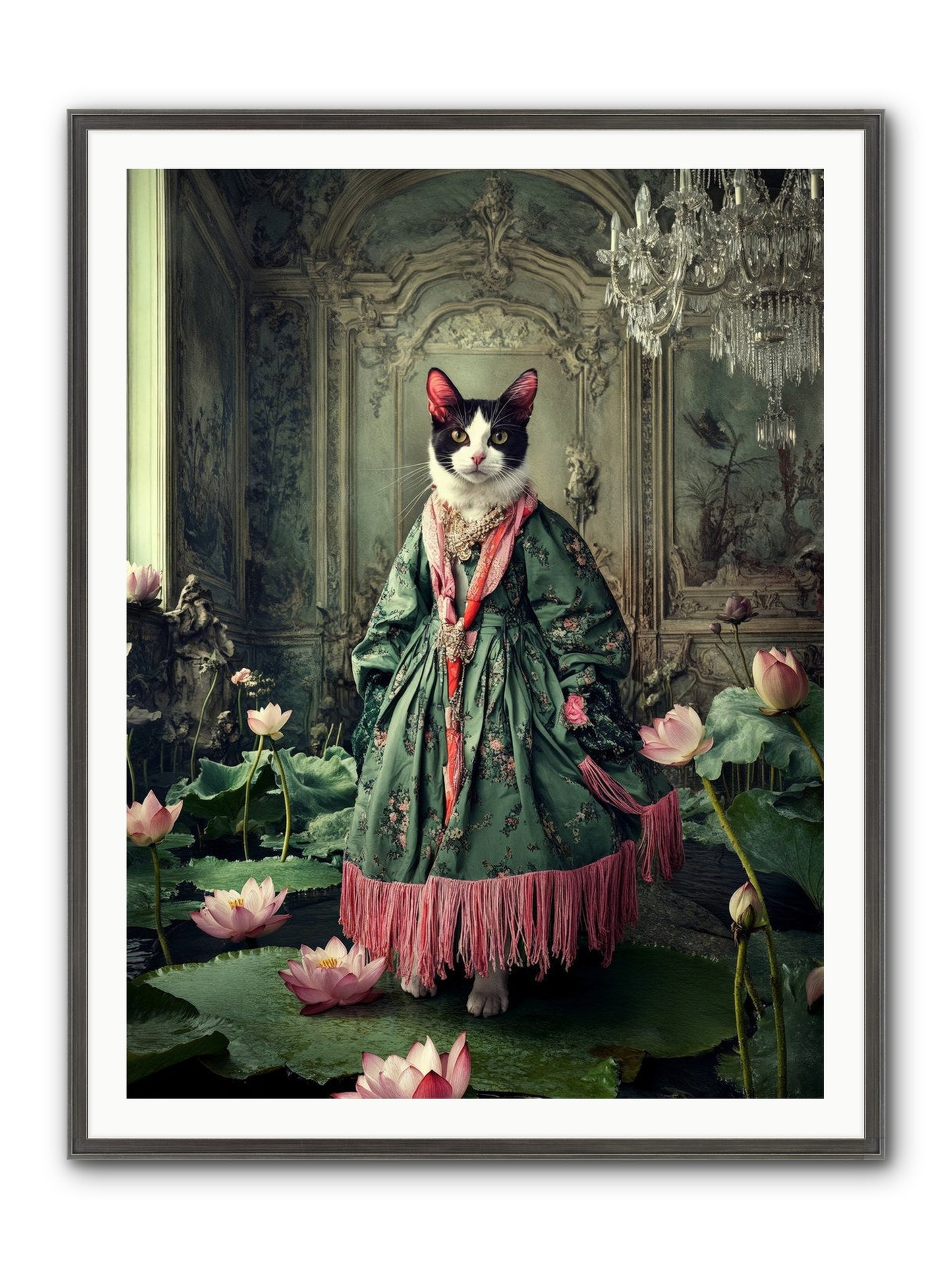 Lotus Light Dancing Framed Print - Slimwoods Black/Silver 36x48