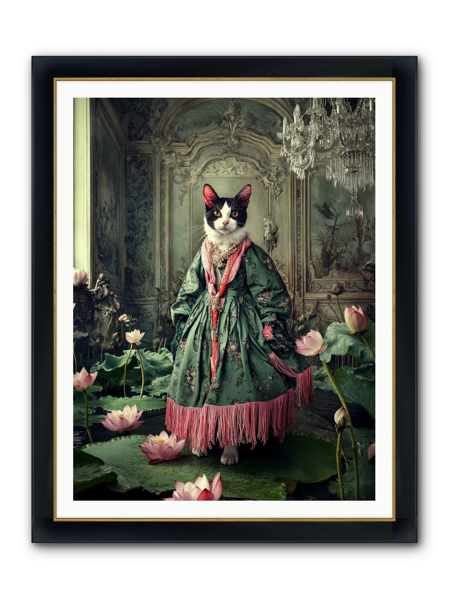 Lotus Light Dancing Framed Print - Wide Black w/Gold 36x48