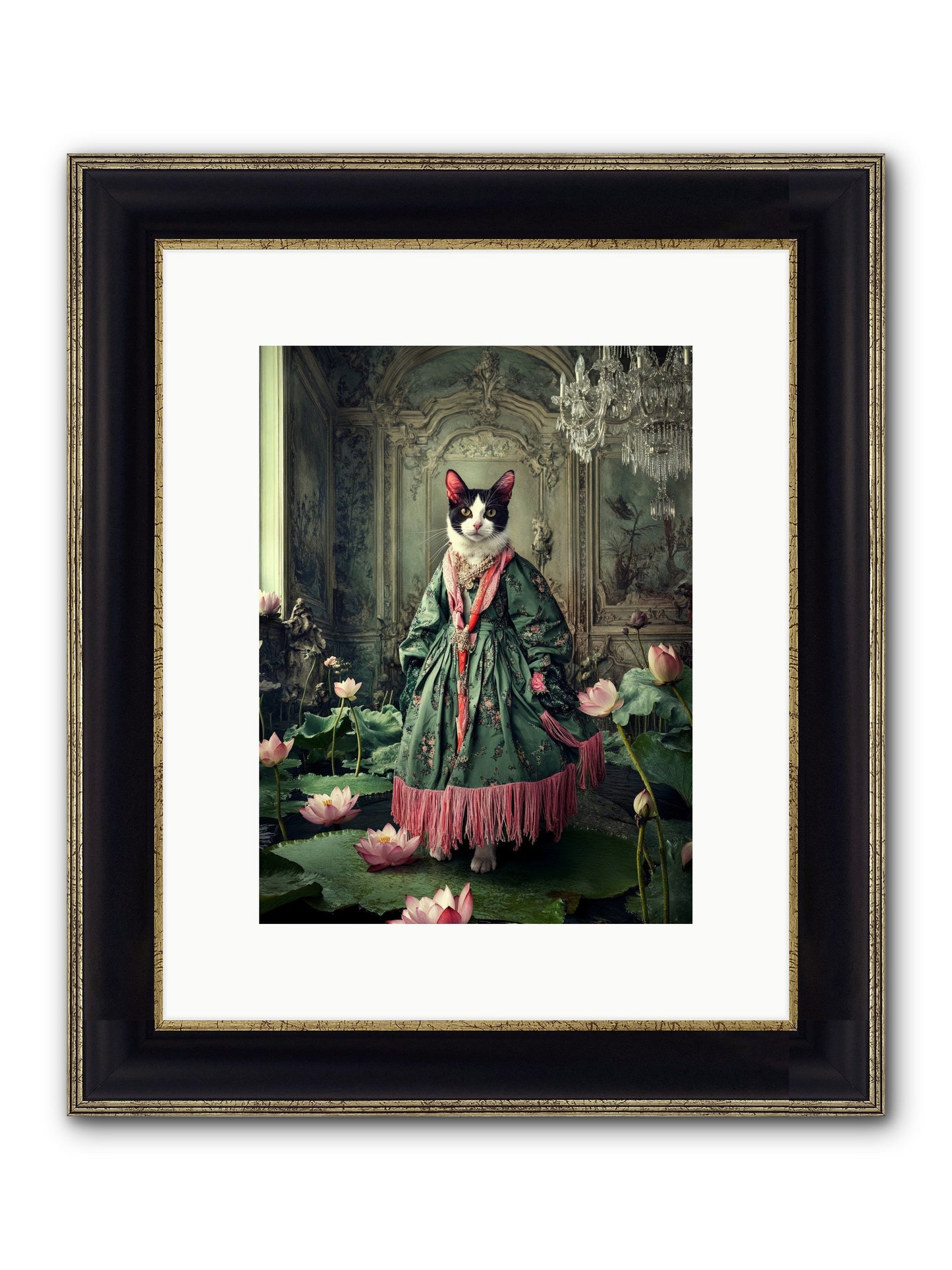 Lotus Light Dancing Framed Print - Black & Gold 9x12