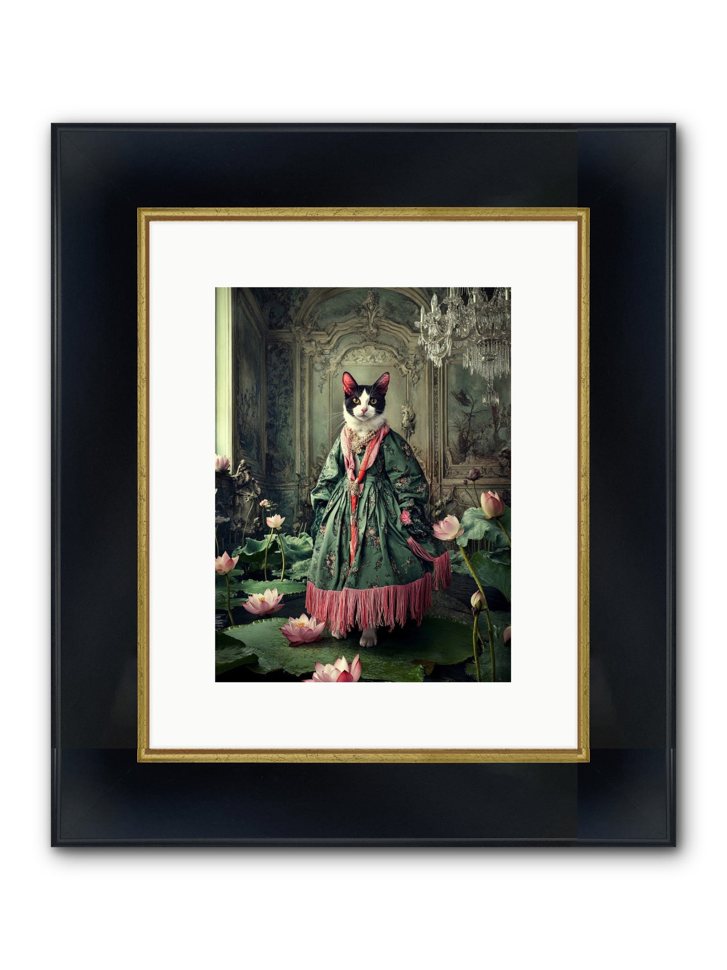 Lotus Light Dancing Framed Print - Wide Black w/Gold 9x12