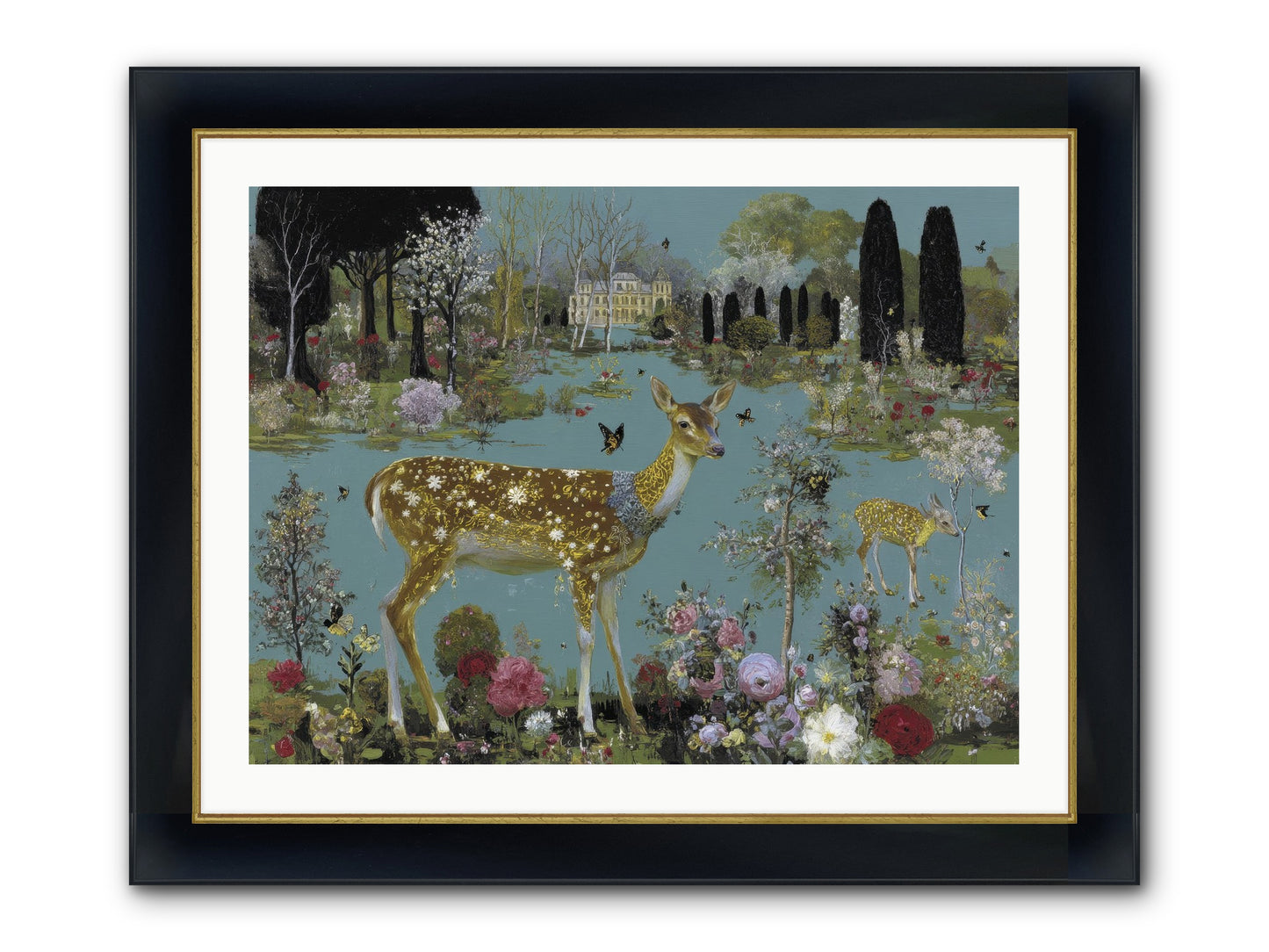 Luminous Whispers Framed Print - Wide Black w/Gold 32x24