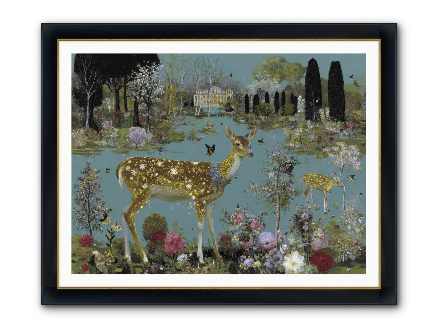 Luminous Whispers Framed Print - Wide Black w/Gold 48x36
