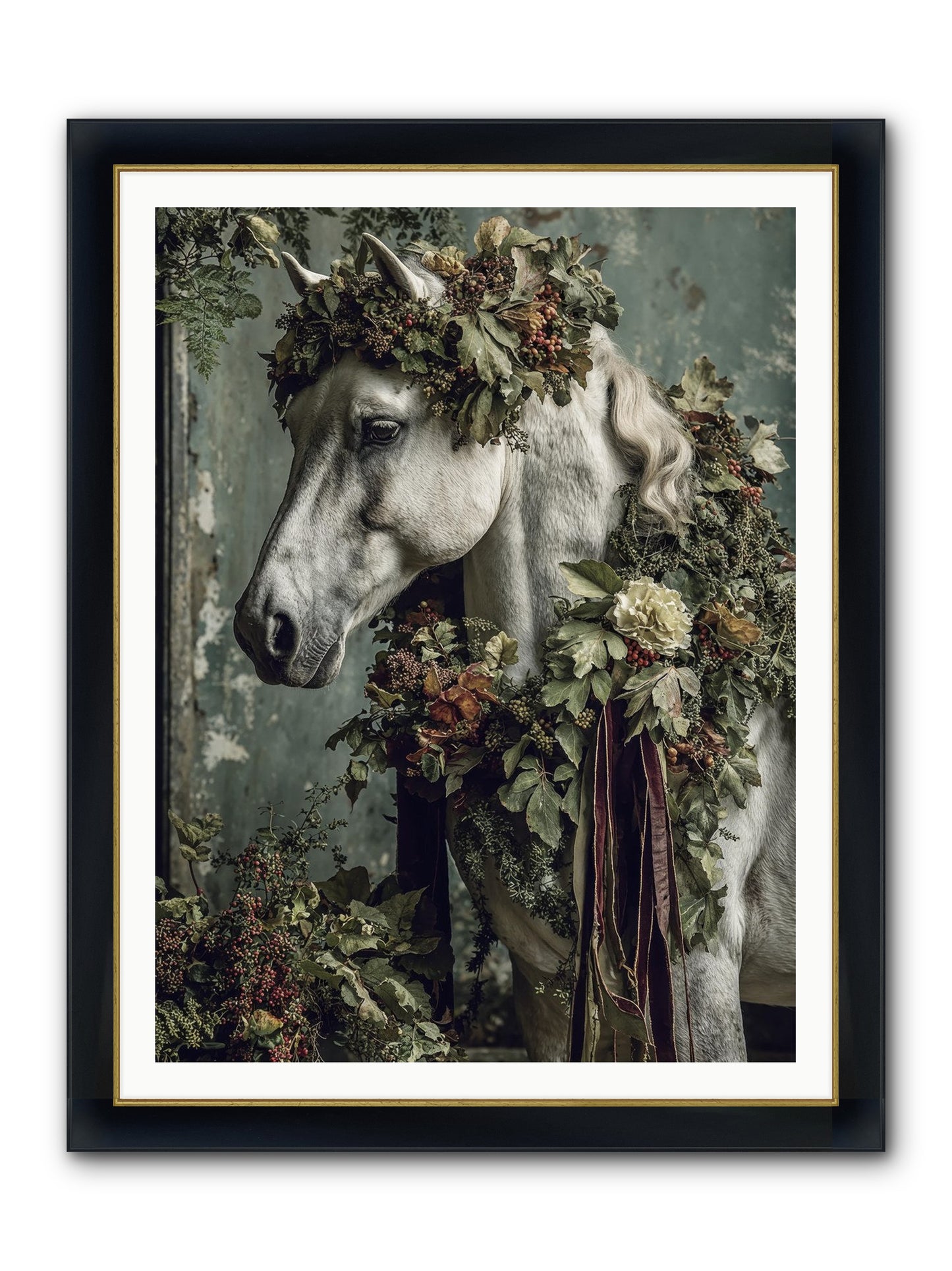 Madrigal Framed Print - Wide Black w/Gold 36x48