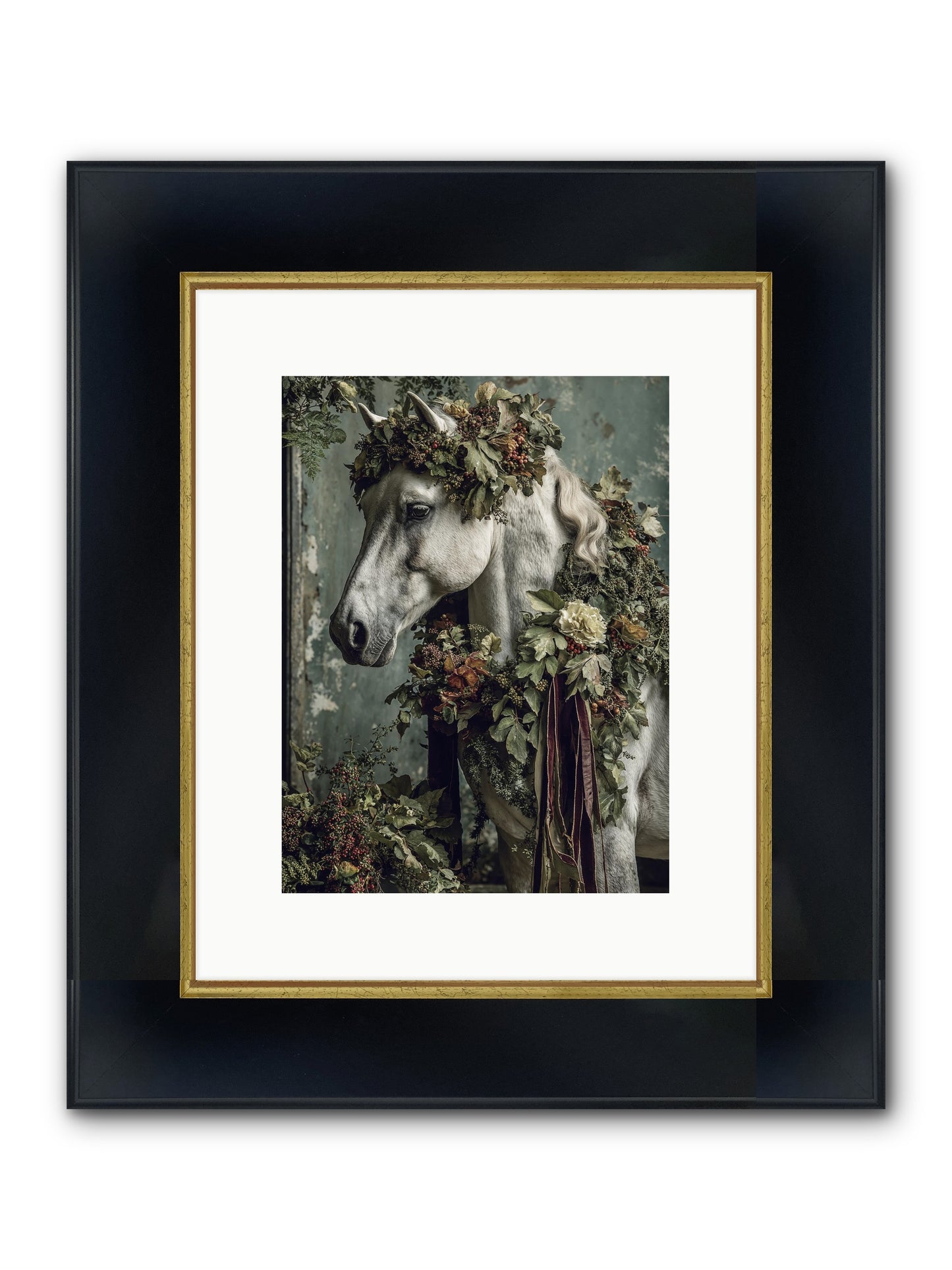 Madrigal Framed Print - Wide Black w/Gold 9x12